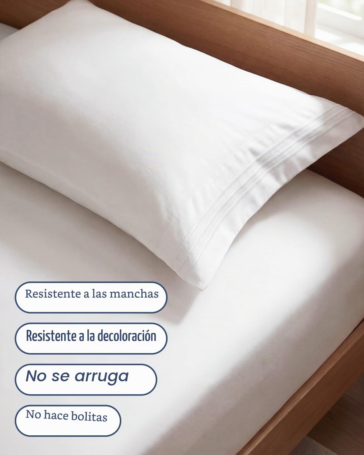 JUEGO DE SÁBANAS TWIN SIZE 3 PIEZAS MICROFIBRA BLANCO ANTIGUO - 5