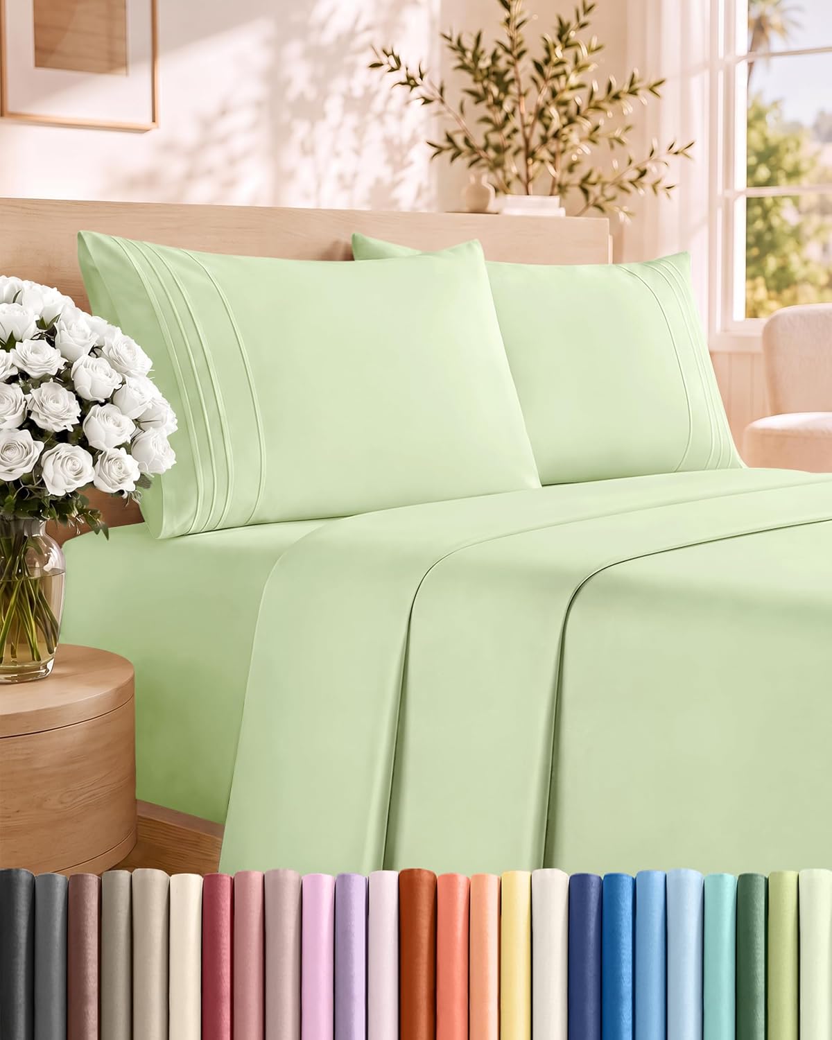 JUEGO DE SÁBANAS QUEEN SIZE 4 PIEZAS MICROFIBRA VERDE SALVIA - 1