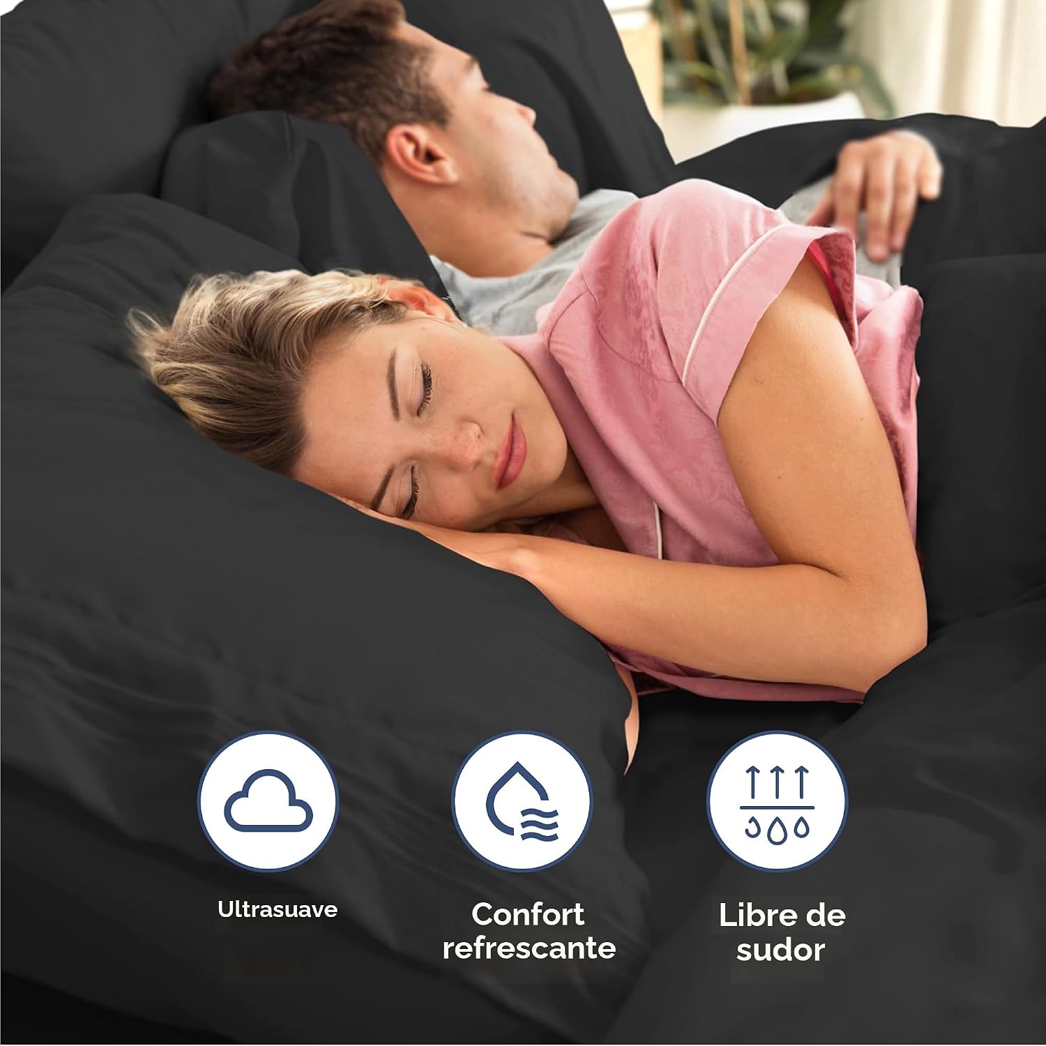 JUEGO DE SÁBANAS QUEEN SIZE 4 PIEZAS MICROFIBRA NEGRO - 4