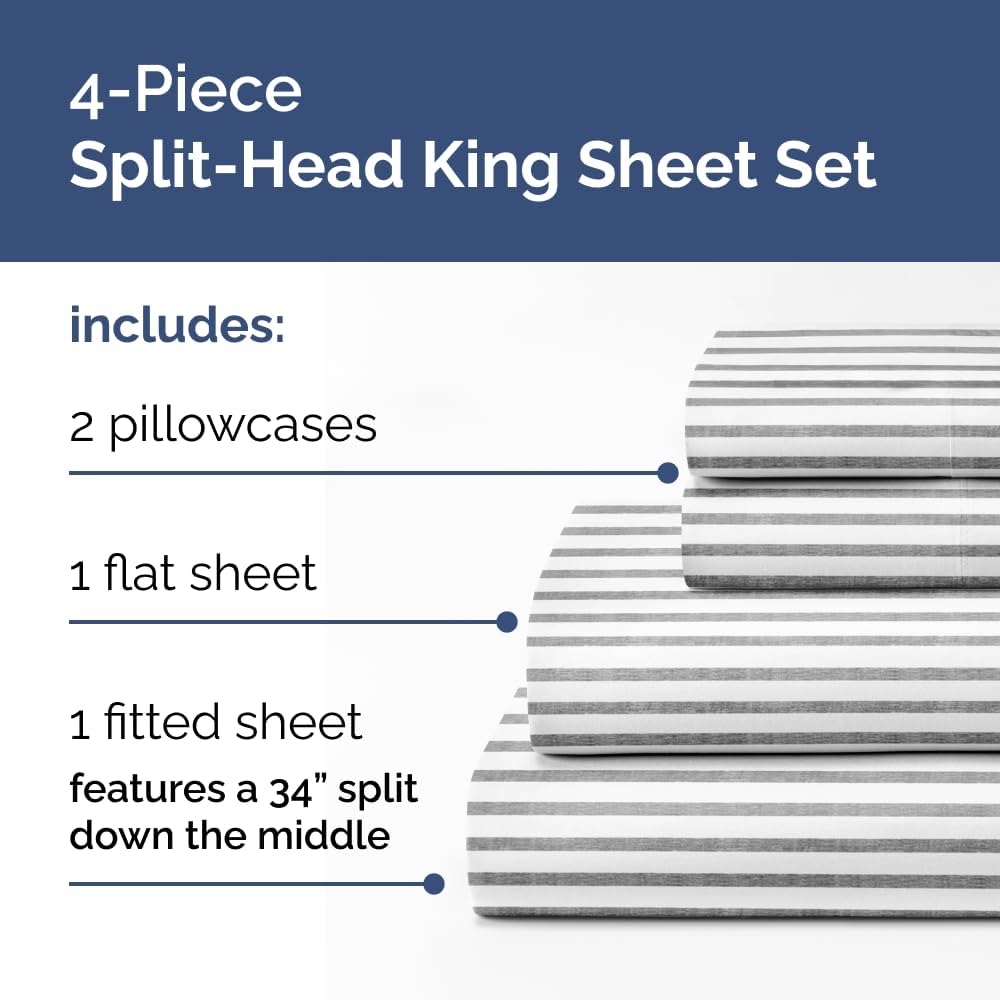 JUEGO DE SÁBANAS SPLIT KING CGK UNLIMITED GRIS RAYAS 4 PIEZAS - 3