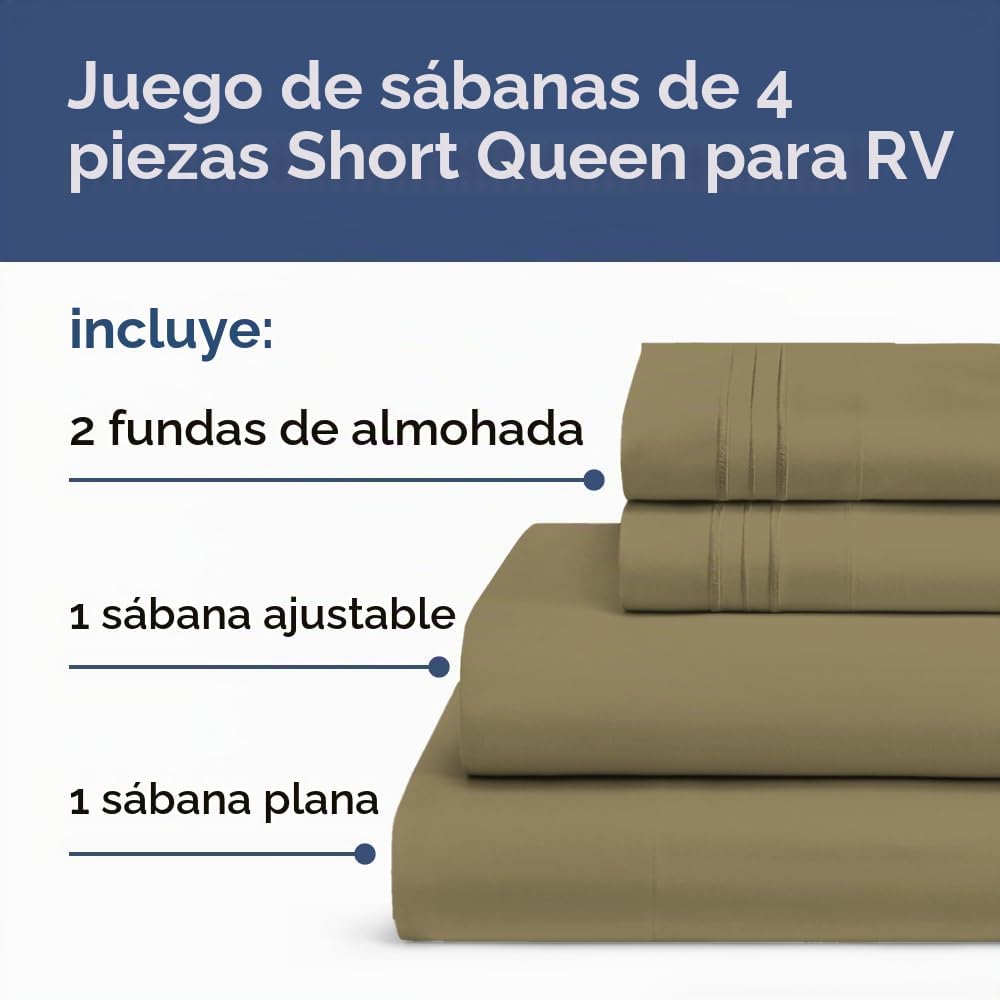 JUEGO DE SÁBANAS RV SHORT QUEEN 4 PIEZAS CAQUI - 2