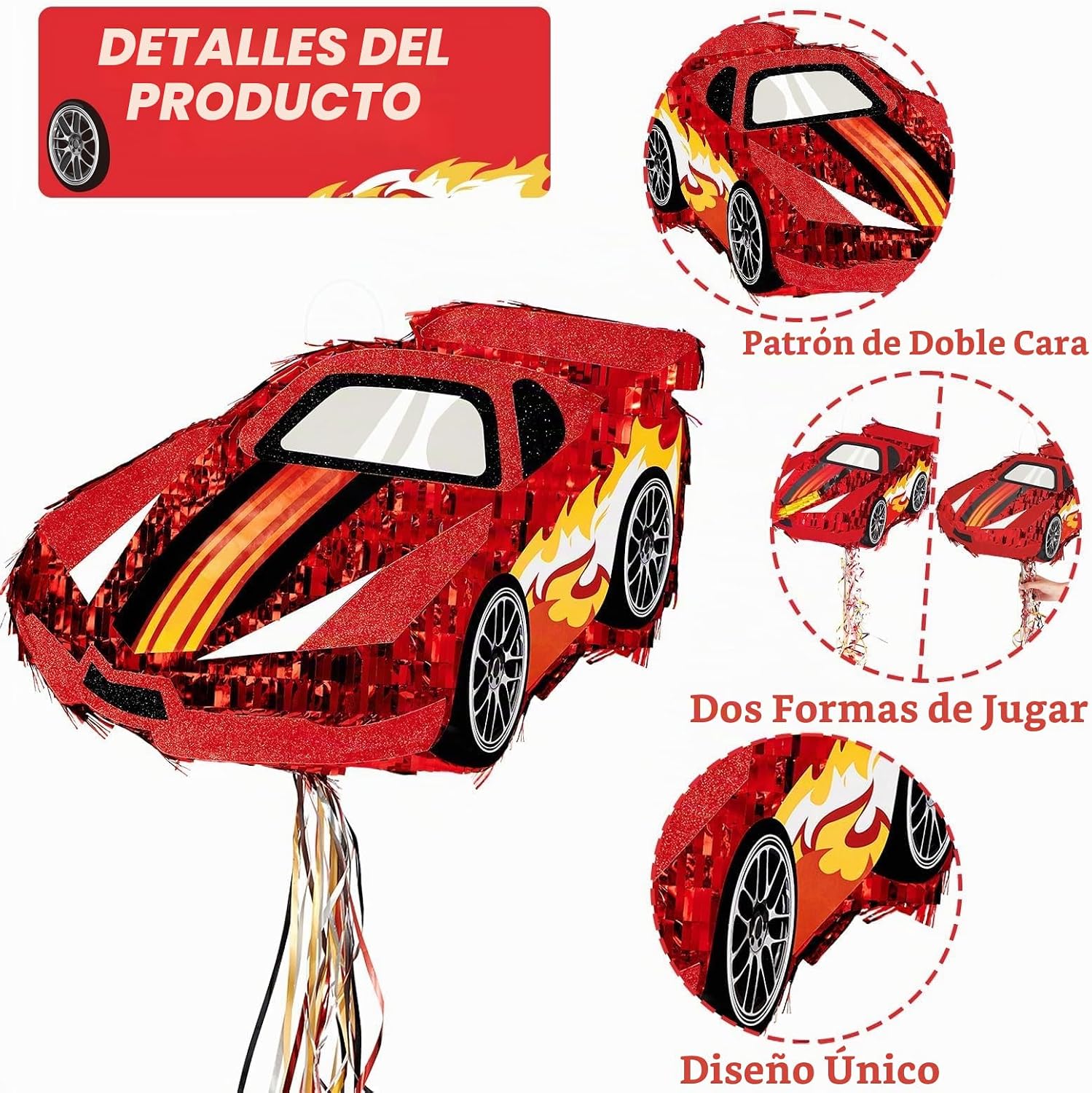 PIÑATA AUTO DE CARRERA ROJO WERNNSAI PARA FIESTA TEMÁTICA - 5