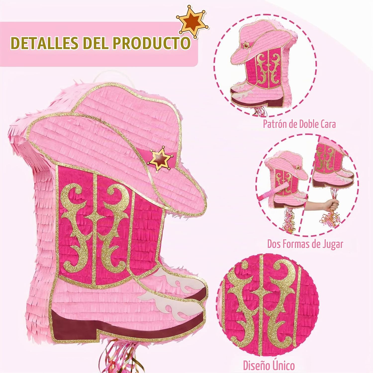 PIÑATA BOTA VAQUERA WERNNSAI ROSA DECORACIÓN FIESTA OCCIDENTAL - 4
