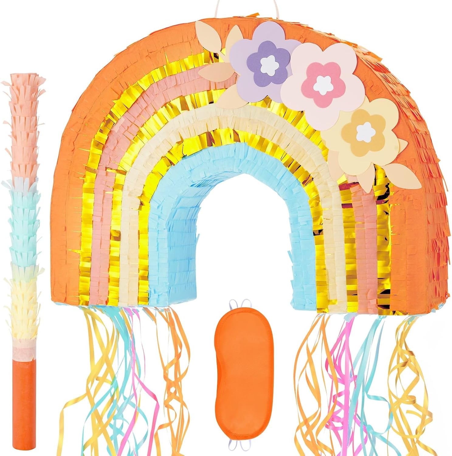 PIÑATA ARCOÍRIS BOHO WERNNSAI CON CUERDA PARA TIRAR - 1