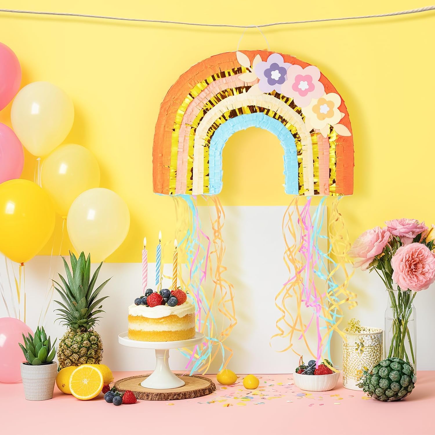 PIÑATA ARCOÍRIS BOHO WERNNSAI CON CUERDA PARA TIRAR - 2
