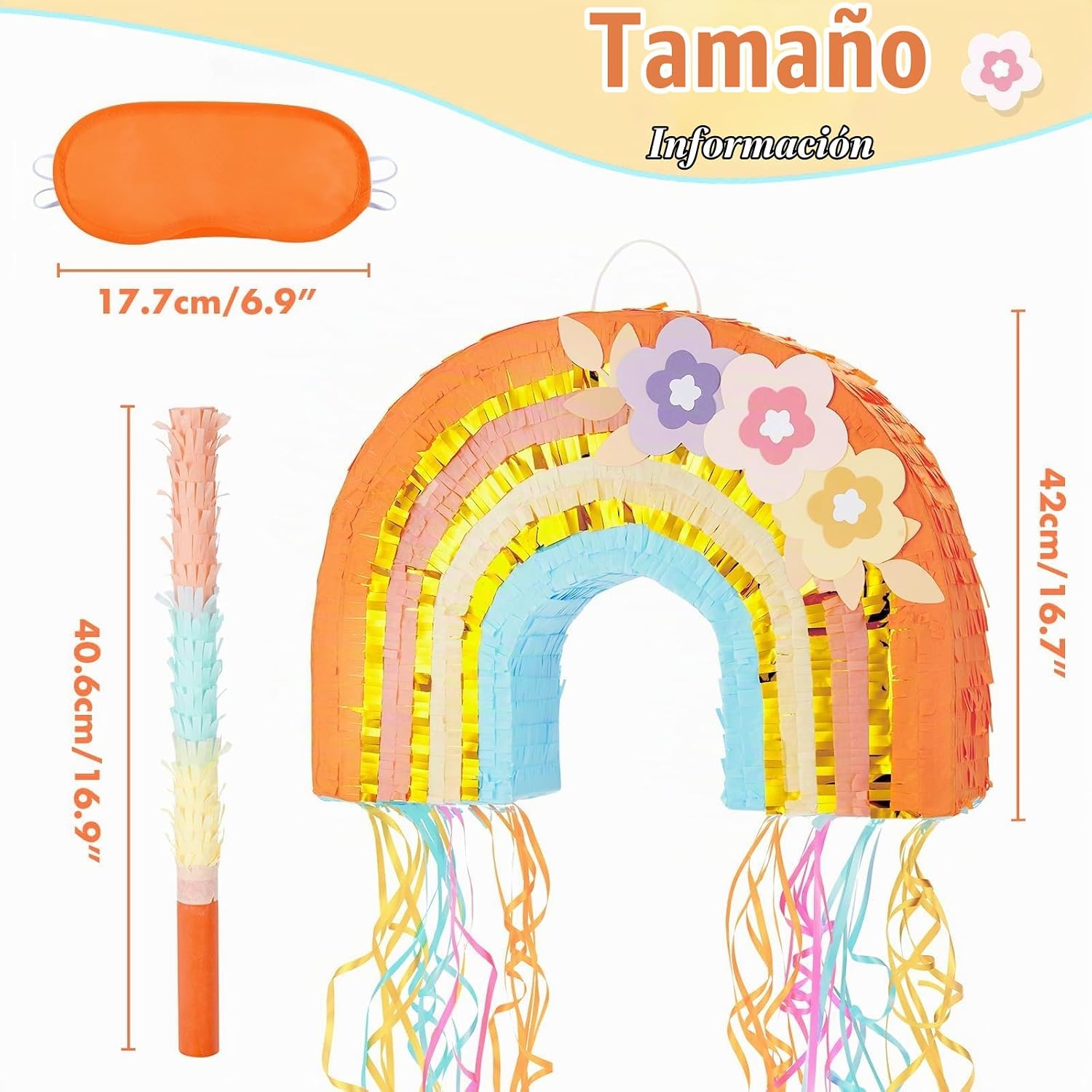 PIÑATA ARCOÍRIS BOHO WERNNSAI CON CUERDA PARA TIRAR - 3