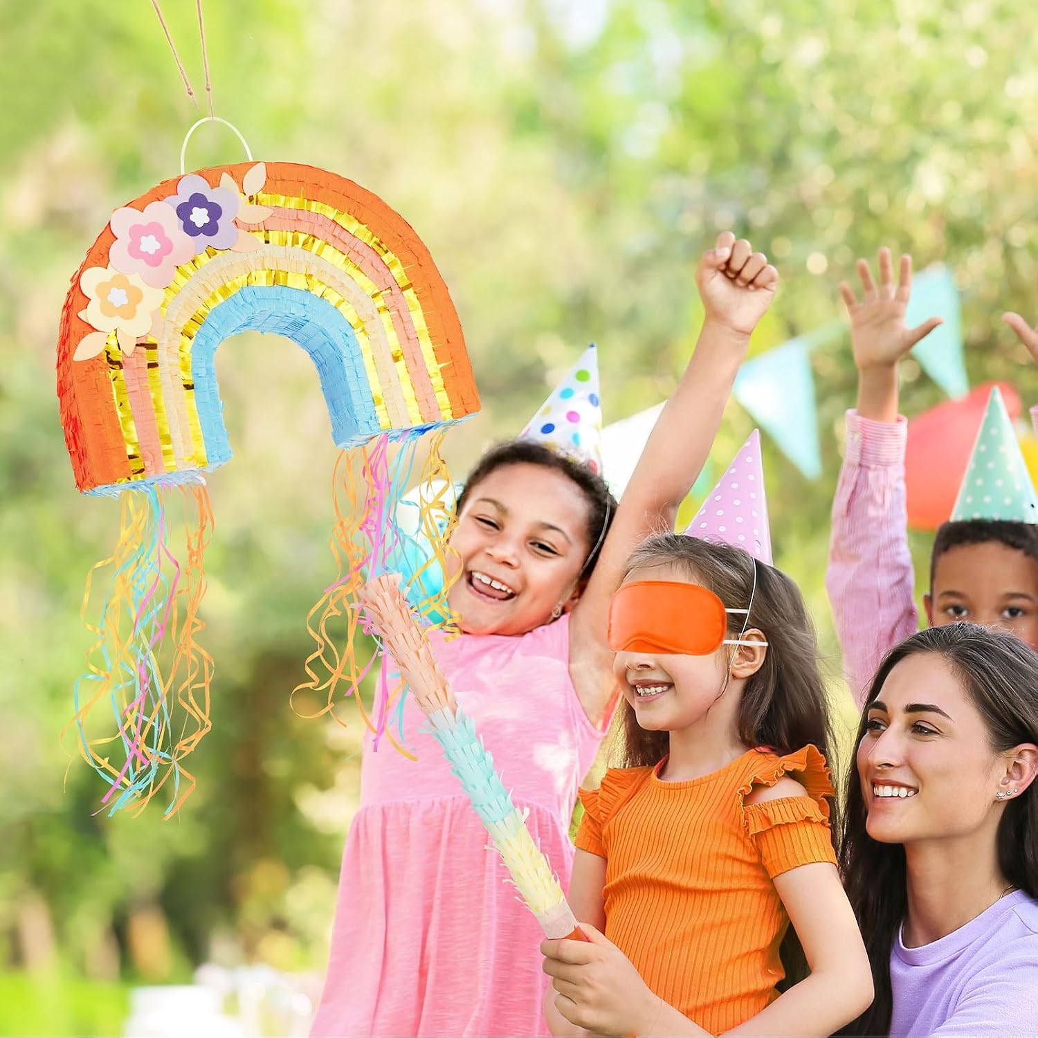 PIÑATA ARCOÍRIS BOHO WERNNSAI CON CUERDA PARA TIRAR - 4