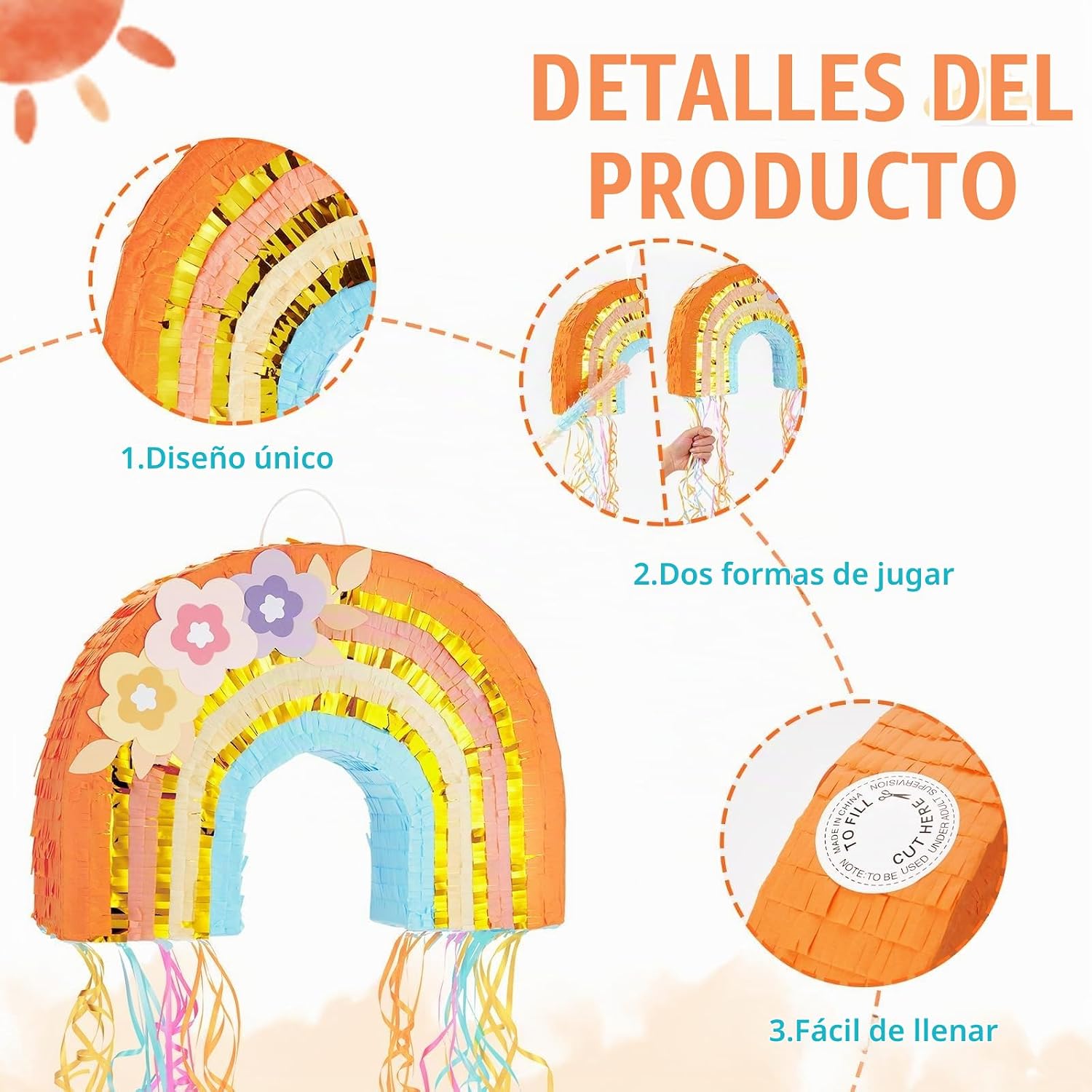 PIÑATA ARCOÍRIS BOHO WERNNSAI CON CUERDA PARA TIRAR - 5