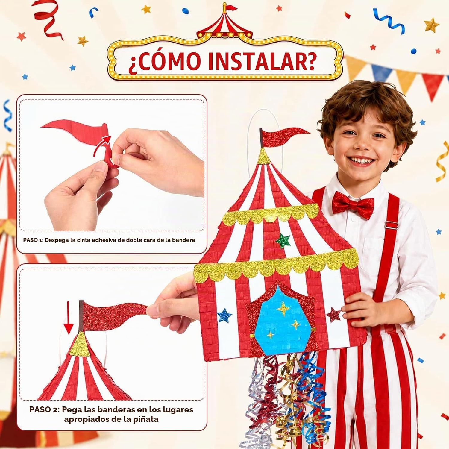 PIÑATA CARPA DE CIRCO WERNNSAI ROJO Y BLANCO TEMA CARNAVAL - 3