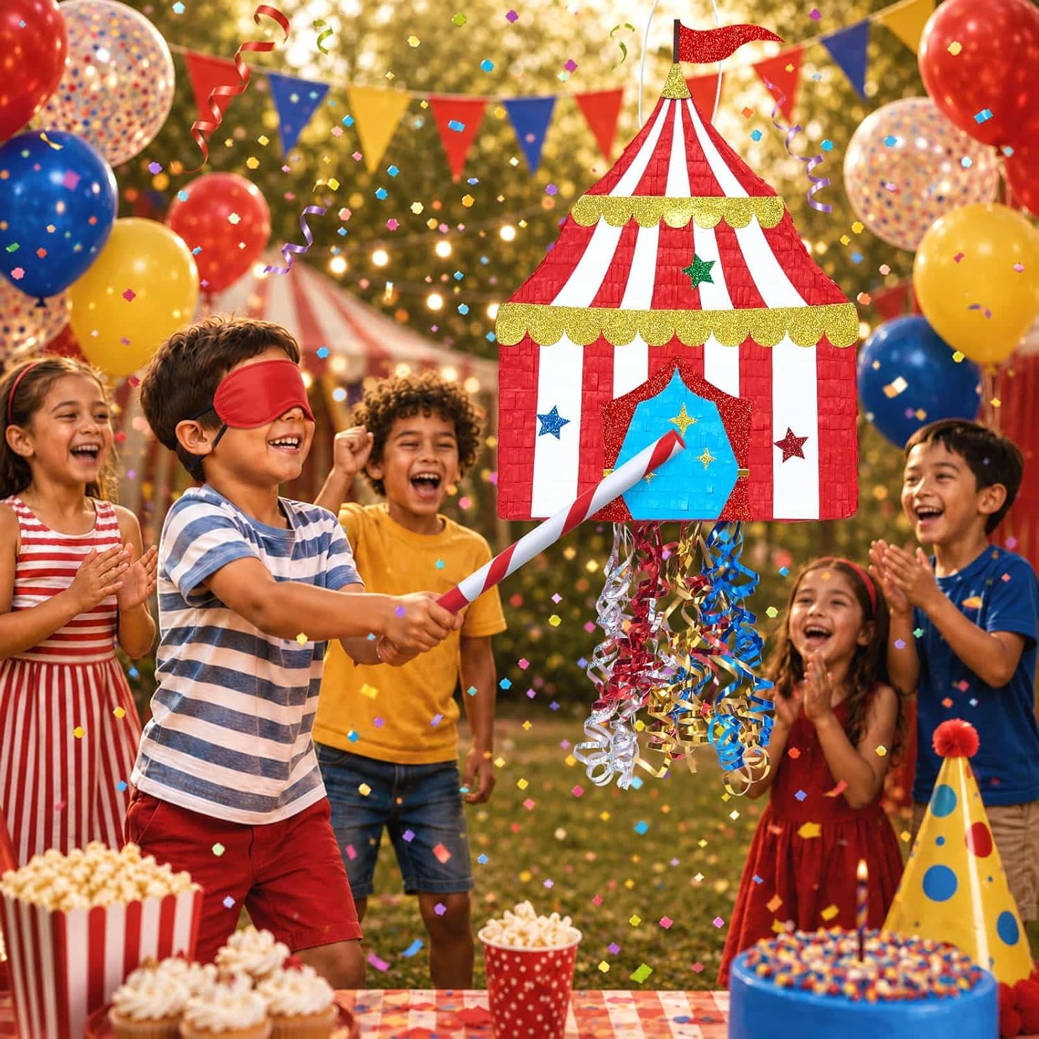 PIÑATA CARPA DE CIRCO WERNNSAI ROJO Y BLANCO TEMA CARNAVAL - 5