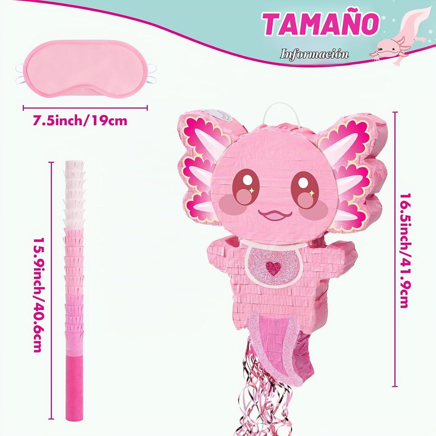 PIÑATA AXOLOTL ROSA WERNNSAI CON ACCESORIOS PARA FIESTA - 3