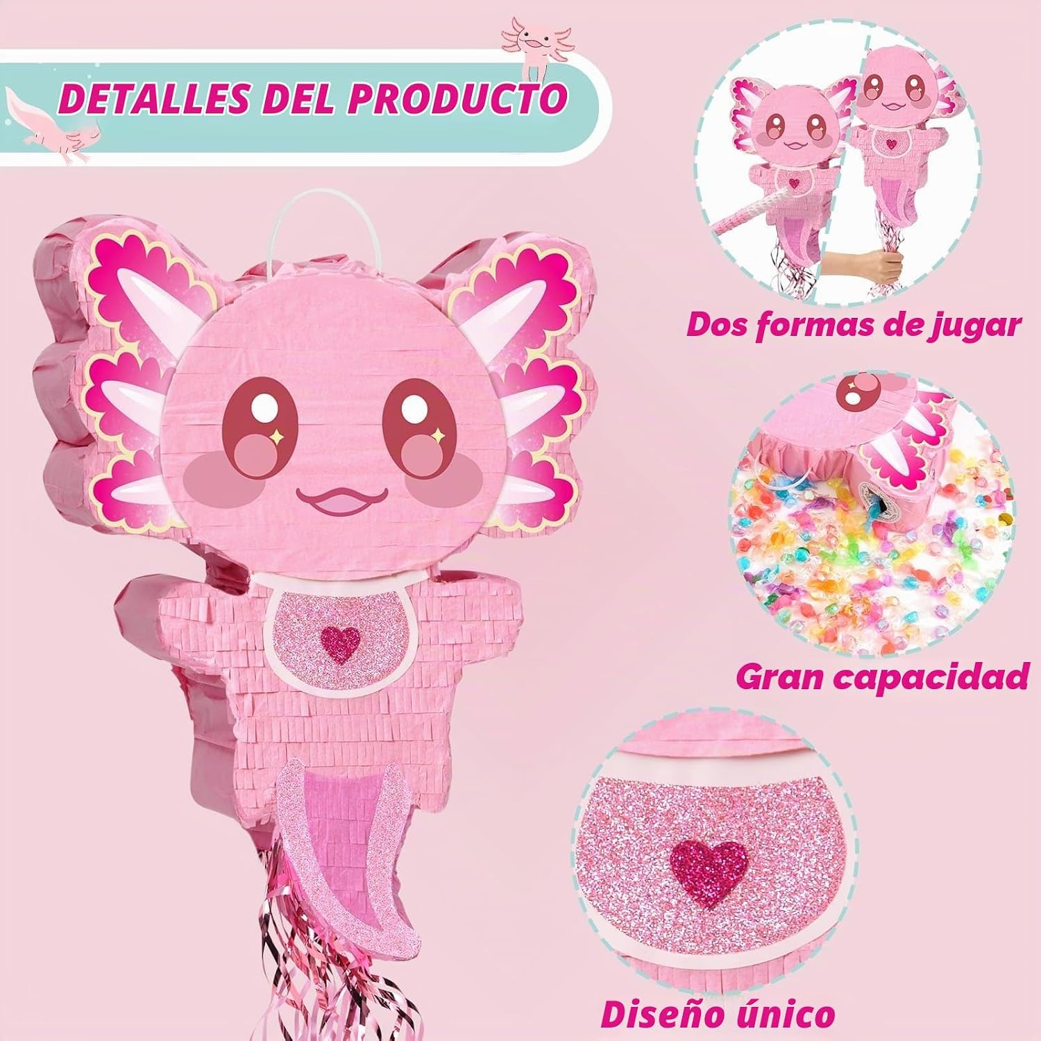 PIÑATA AXOLOTL ROSA WERNNSAI CON ACCESORIOS PARA FIESTA - 4