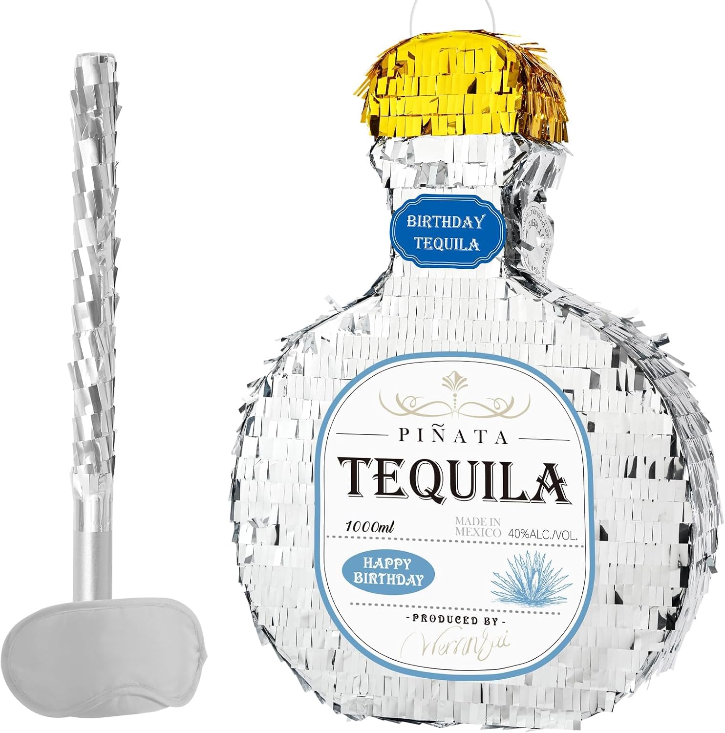 PIÑATA BOTELLA DE TEQUILA PLATEADO WERNNSAI PARA FIESTA DISCO - 1
