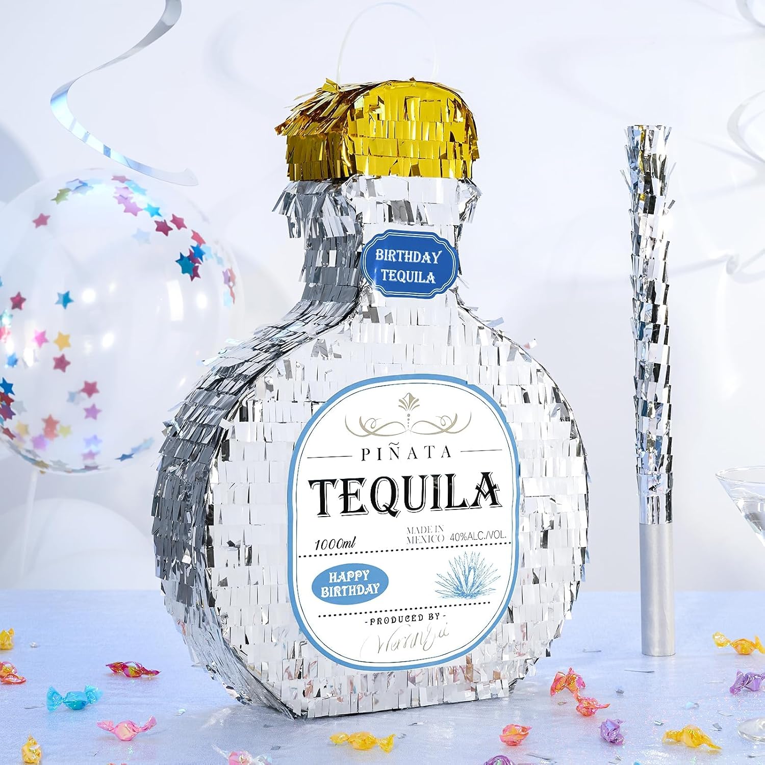 PIÑATA BOTELLA DE TEQUILA PLATEADO WERNNSAI PARA FIESTA DISCO - 2