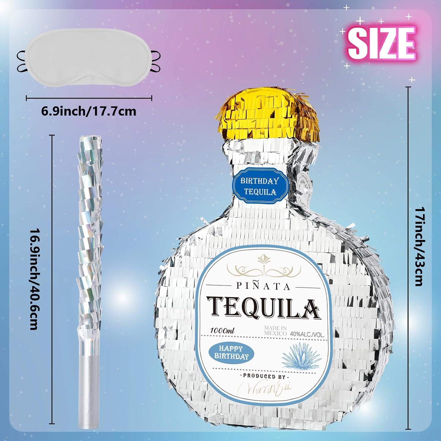 PIÑATA BOTELLA DE TEQUILA PLATEADO WERNNSAI PARA FIESTA DISCO - 3