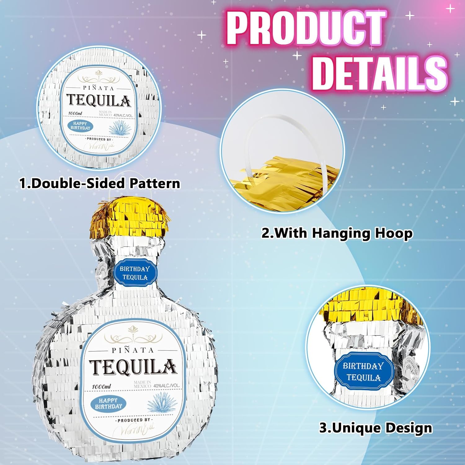 PIÑATA BOTELLA DE TEQUILA PLATEADO WERNNSAI PARA FIESTA DISCO - 4