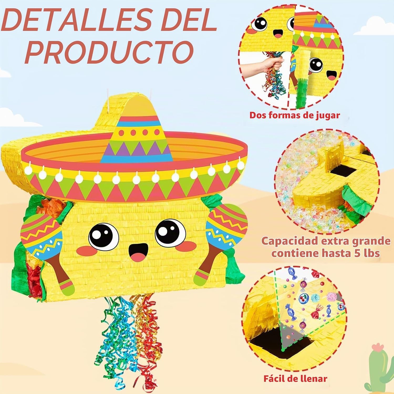 PIÑATA TACO GRANDE WERNNSAI 21' DECORACIÓN FIESTA MEXICANA - 3