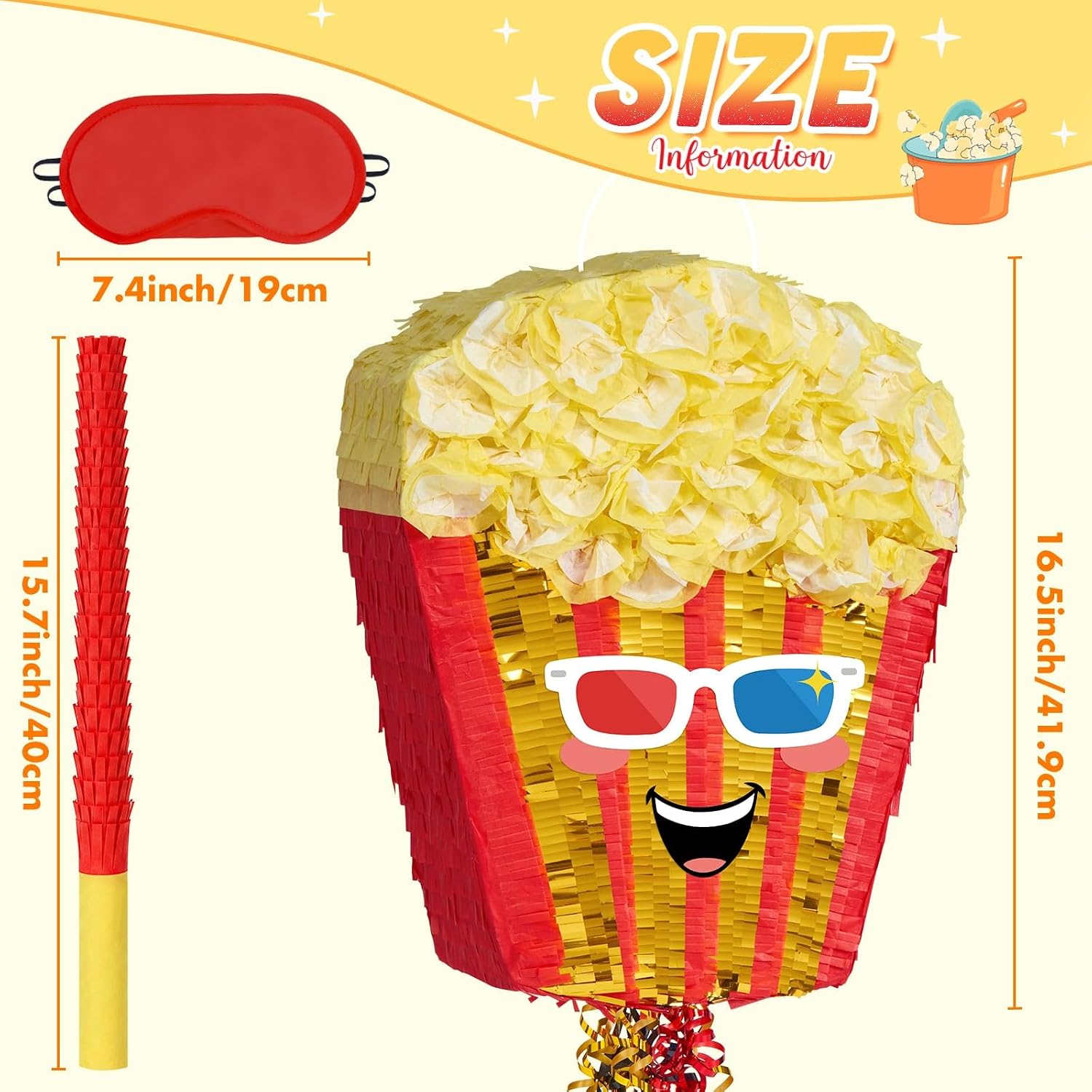 PIÑATA PALOMITAS WERNNSAI CON CUERDA DE TRACCIÓN, PALO Y ANTIFAZ - 3