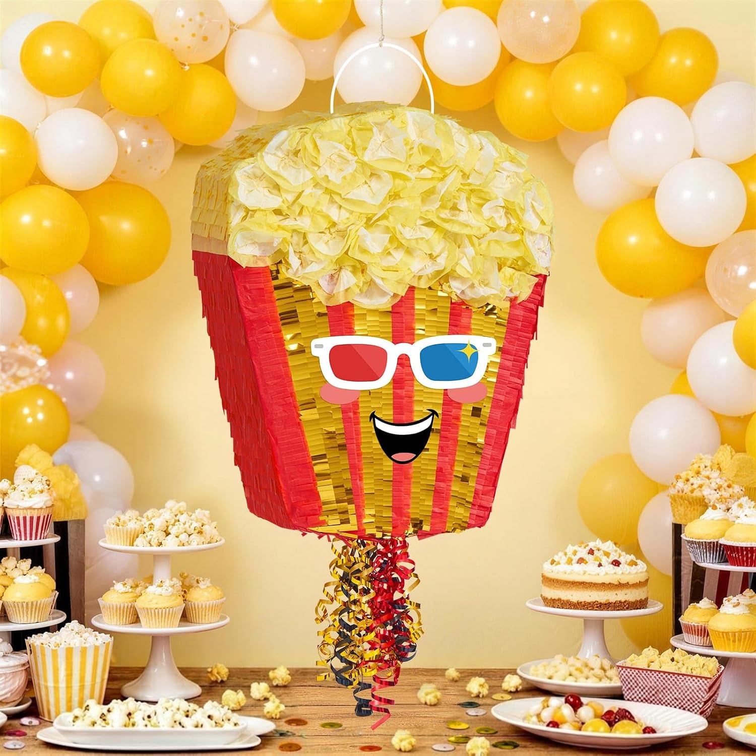 PIÑATA PALOMITAS WERNNSAI CON CUERDA DE TRACCIÓN, PALO Y ANTIFAZ - 5