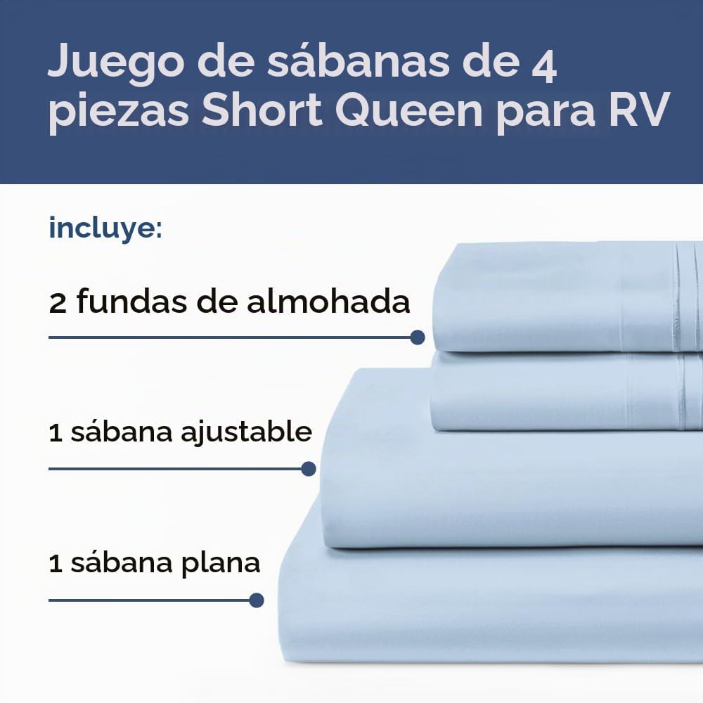 JUEGO DE SÁBANAS SHORT QUEEN 4 PIEZAS CGK UNLIMITED AZUL CIELO - 2