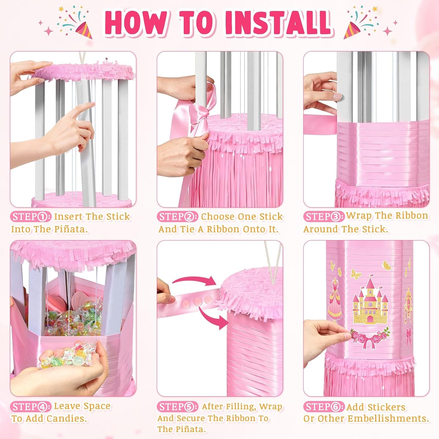 PIÑATA GIRATORIA PRINCESA ROSA WERNNSAI CON STICKERS DIY - 3