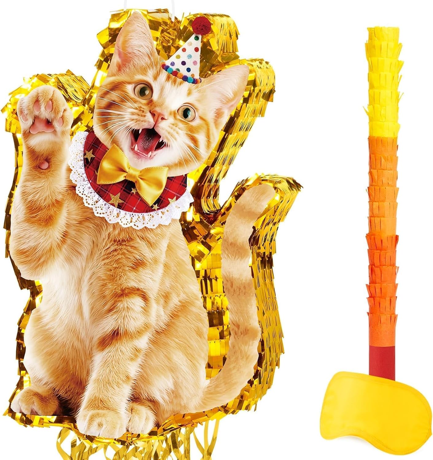 PIÑATA GATO NARANJA WERNNSAI CON ANTIFAZ Y PALO PARA FIESTA - 1