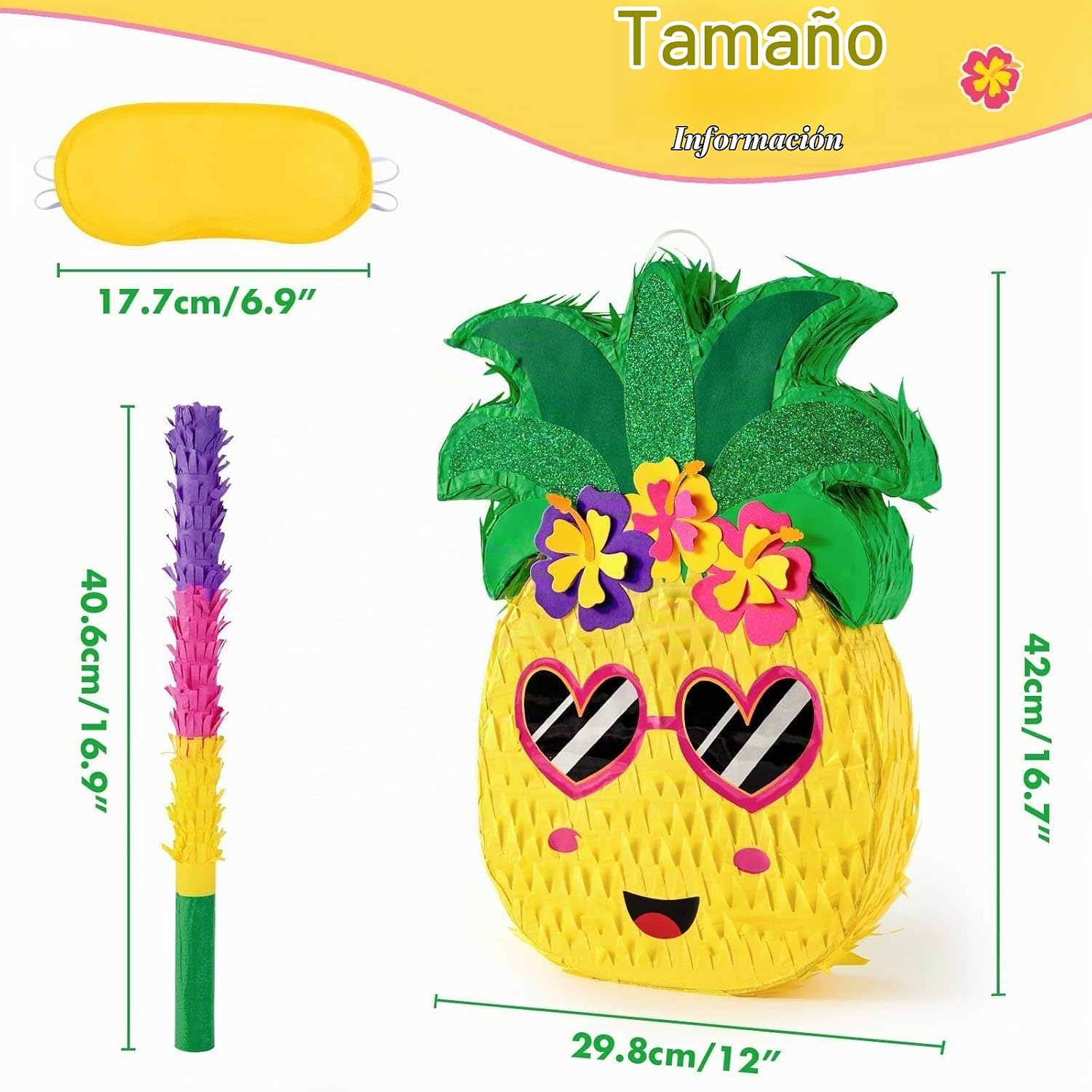 PIÑATA PIÑA TROPICAL WERNNSAI CON ANTIFAZ Y BATE PARA FIESTA - 2