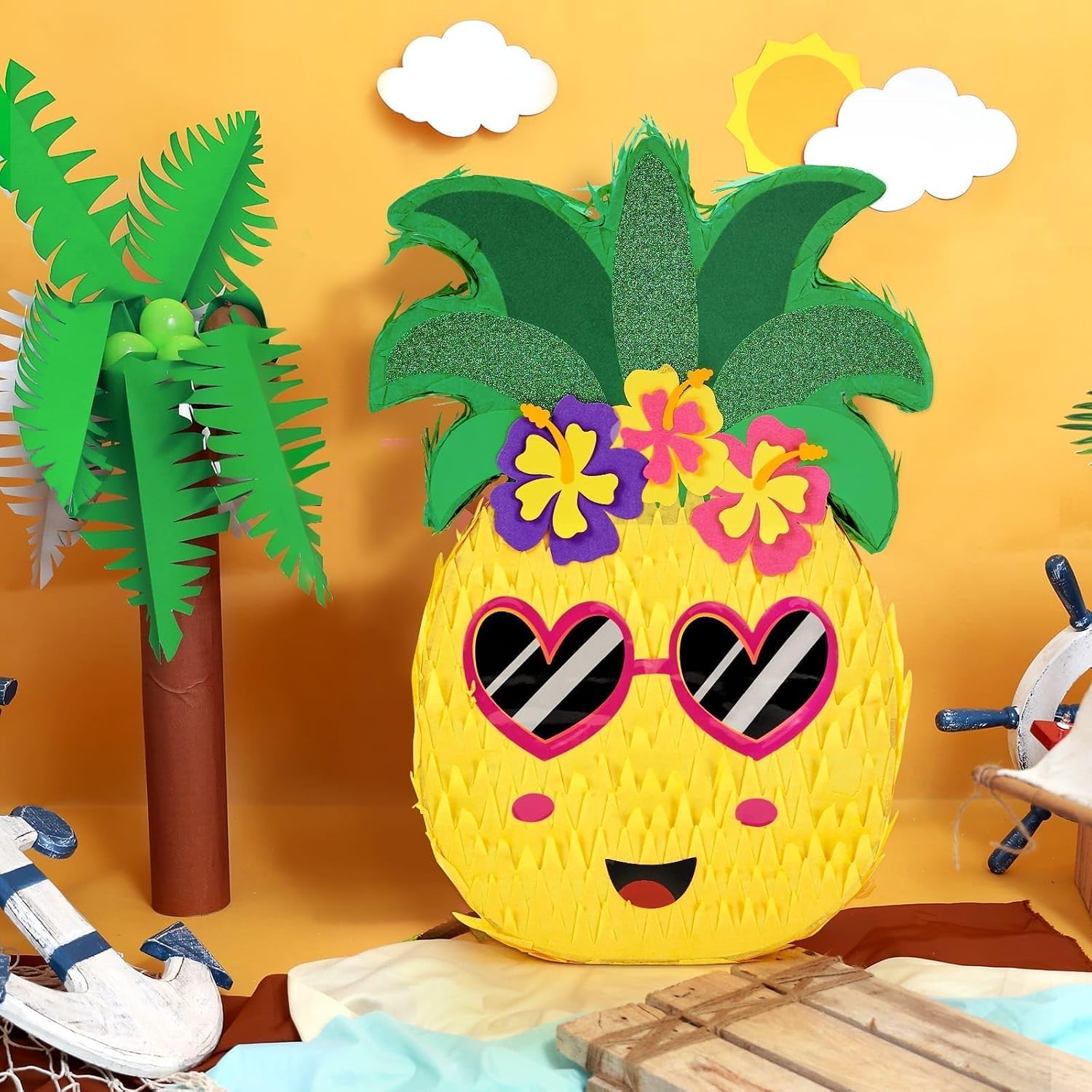 PIÑATA PIÑA TROPICAL WERNNSAI CON ANTIFAZ Y BATE PARA FIESTA - 3