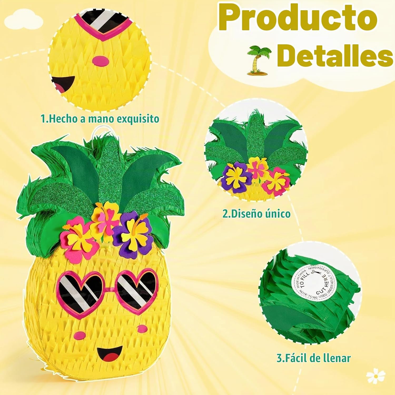 PIÑATA PIÑA TROPICAL WERNNSAI CON ANTIFAZ Y BATE PARA FIESTA - 4
