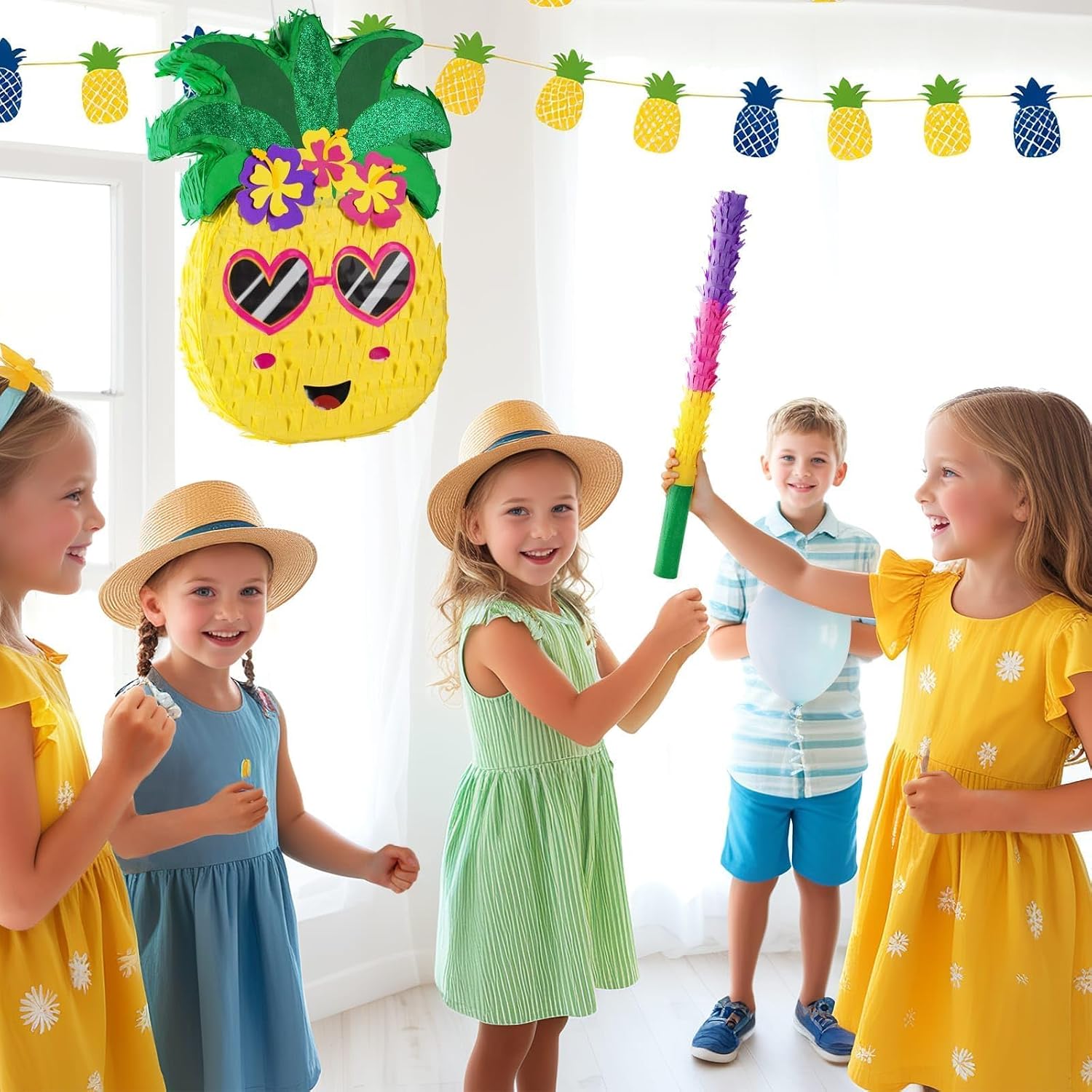 PIÑATA PIÑA TROPICAL WERNNSAI CON ANTIFAZ Y BATE PARA FIESTA - 5