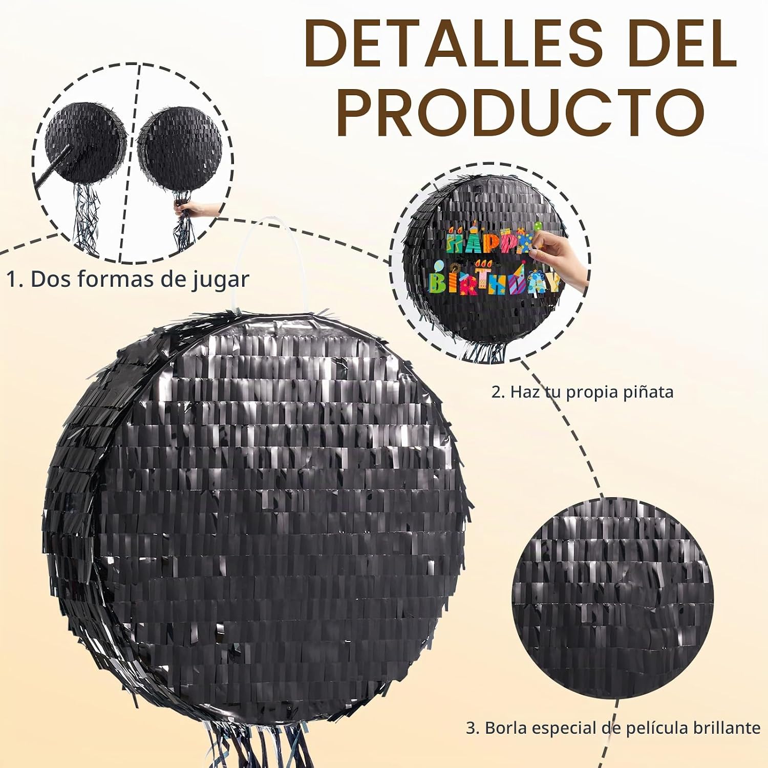 PIÑATA REDONDA NEGRA DIY WERNNSAI DISCO BALL PARA FIESTAS - 3