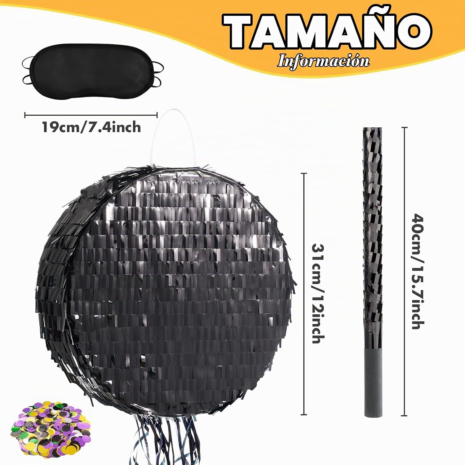 PIÑATA REDONDA NEGRA DIY WERNNSAI DISCO BALL PARA FIESTAS - 4