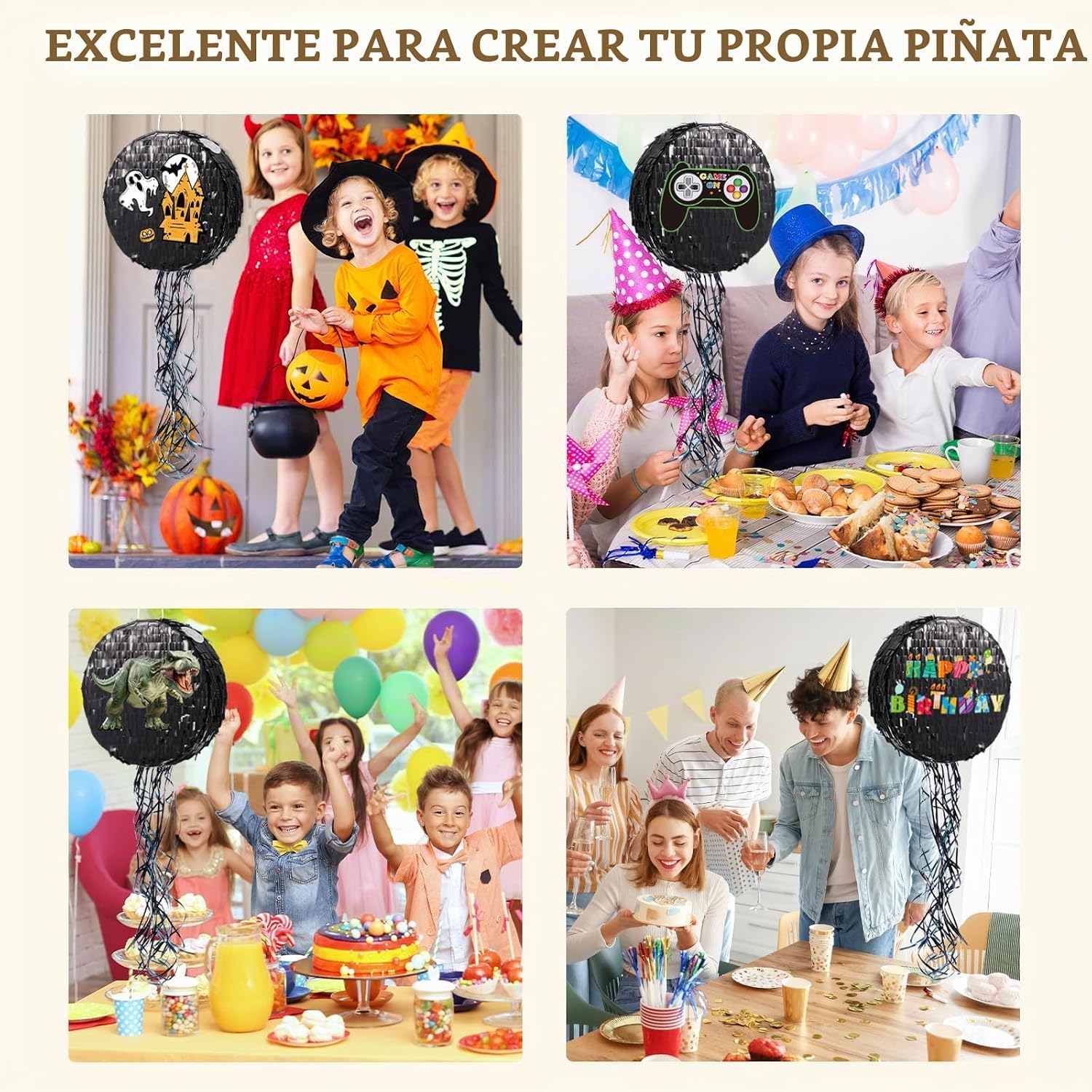 PIÑATA REDONDA NEGRA DIY WERNNSAI DISCO BALL PARA FIESTAS - 5