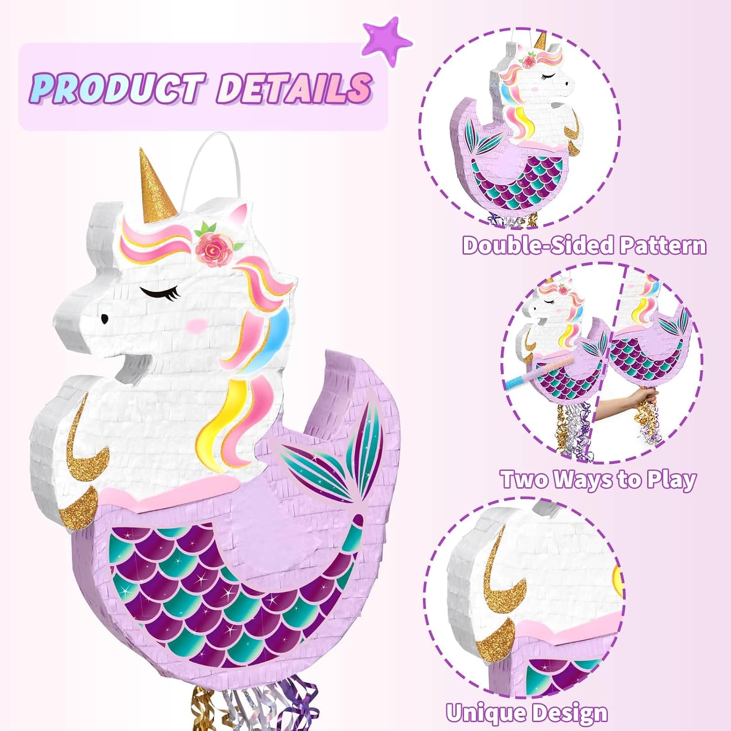 PIÑATA UNICORNIO SIRENA WERNNSAI PARA FIESTAS INFANTILES - 2
