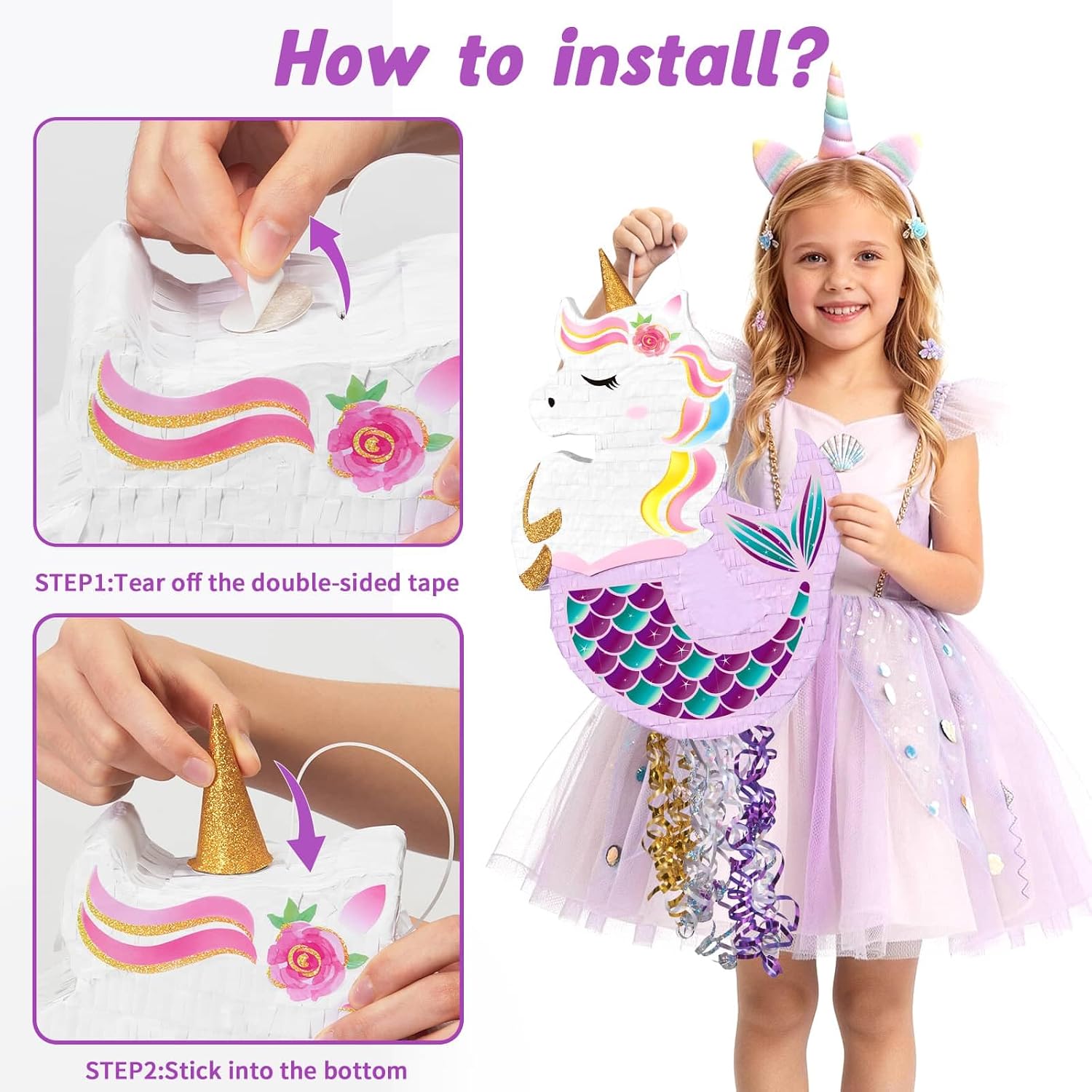 PIÑATA UNICORNIO SIRENA WERNNSAI PARA FIESTAS INFANTILES - 4