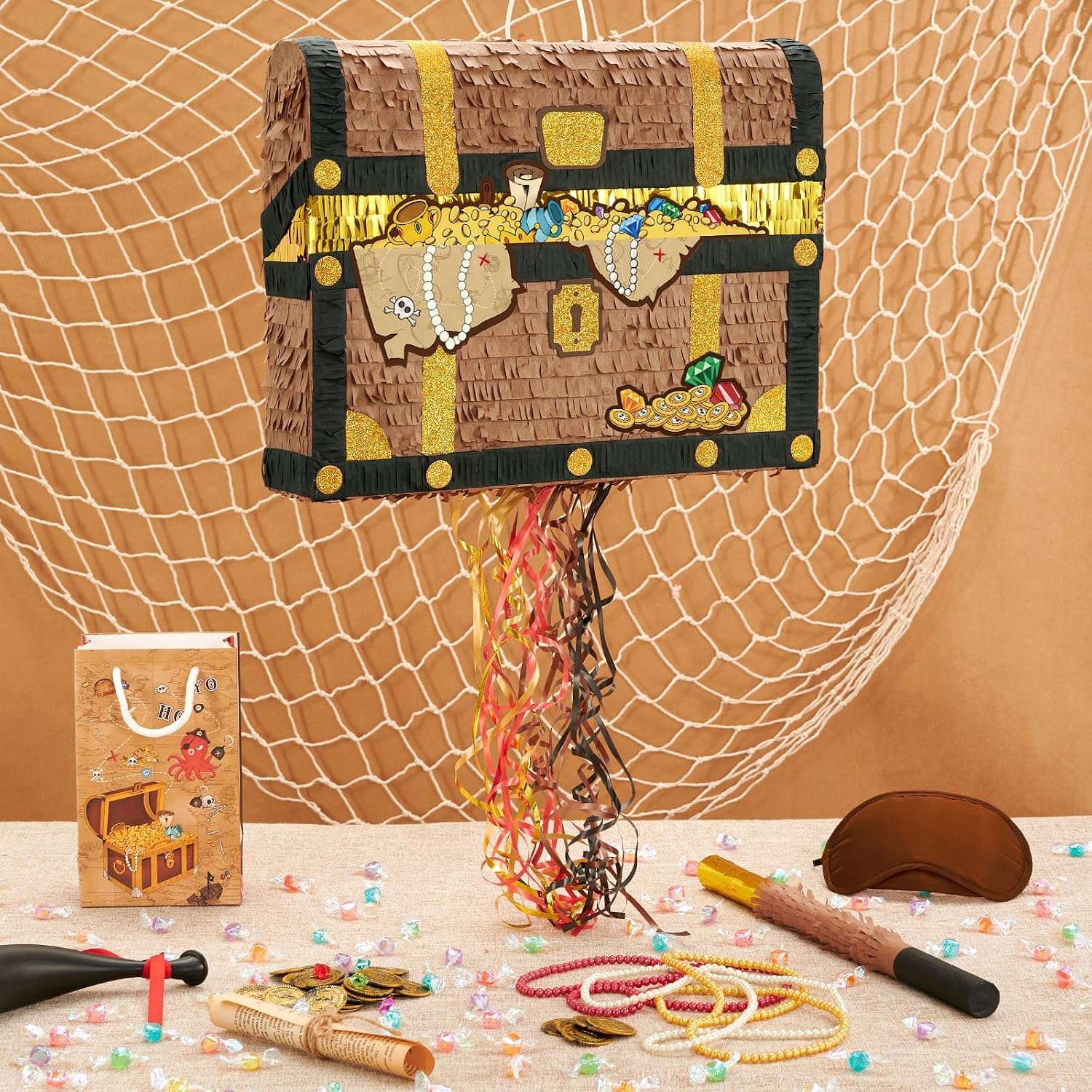 PIÑATA COFRE DEL TESORO WERNNSAI DECORACIÓN FIESTA PIRATAS - 2