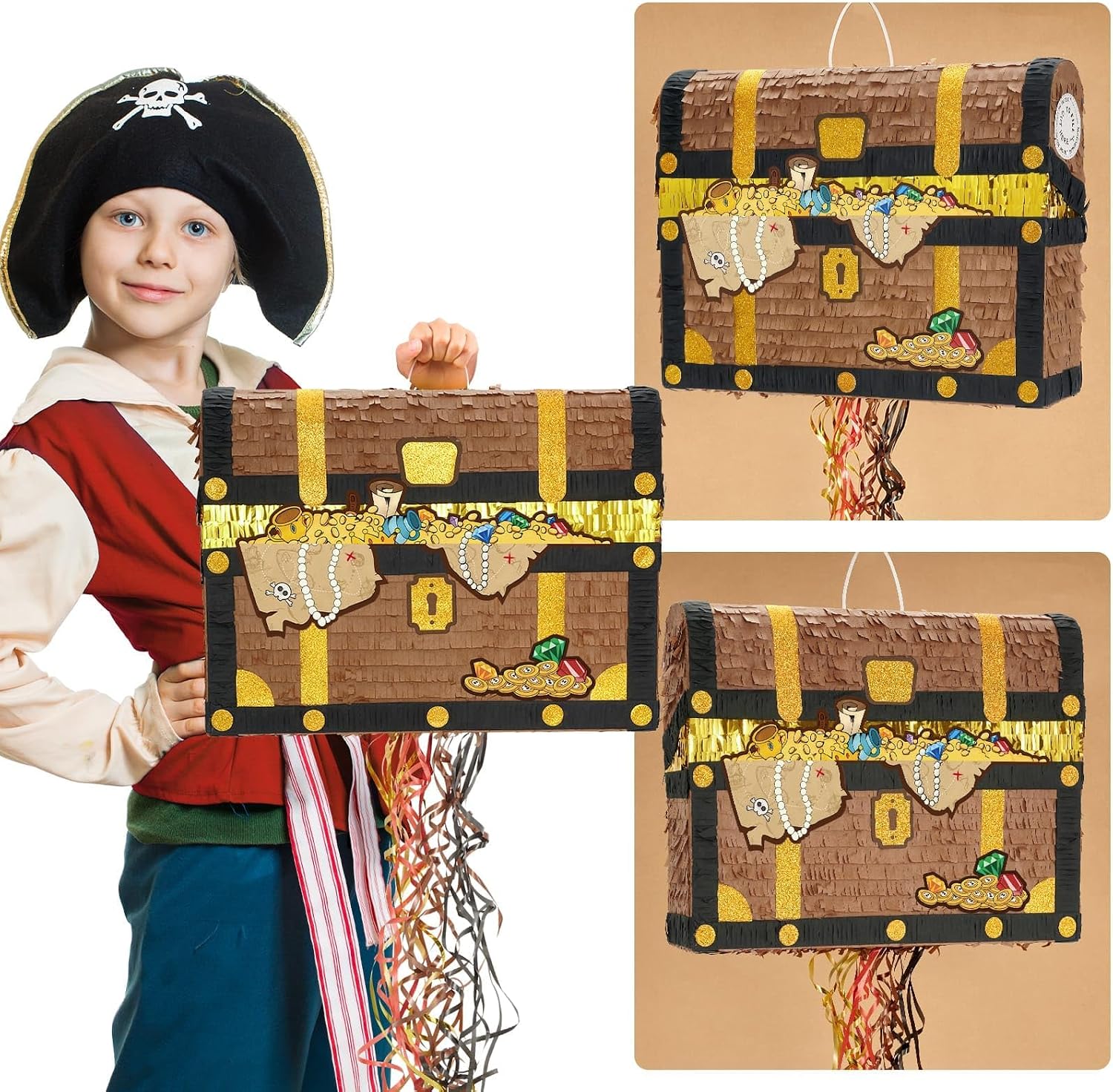PIÑATA COFRE DEL TESORO WERNNSAI DECORACIÓN FIESTA PIRATAS - 5