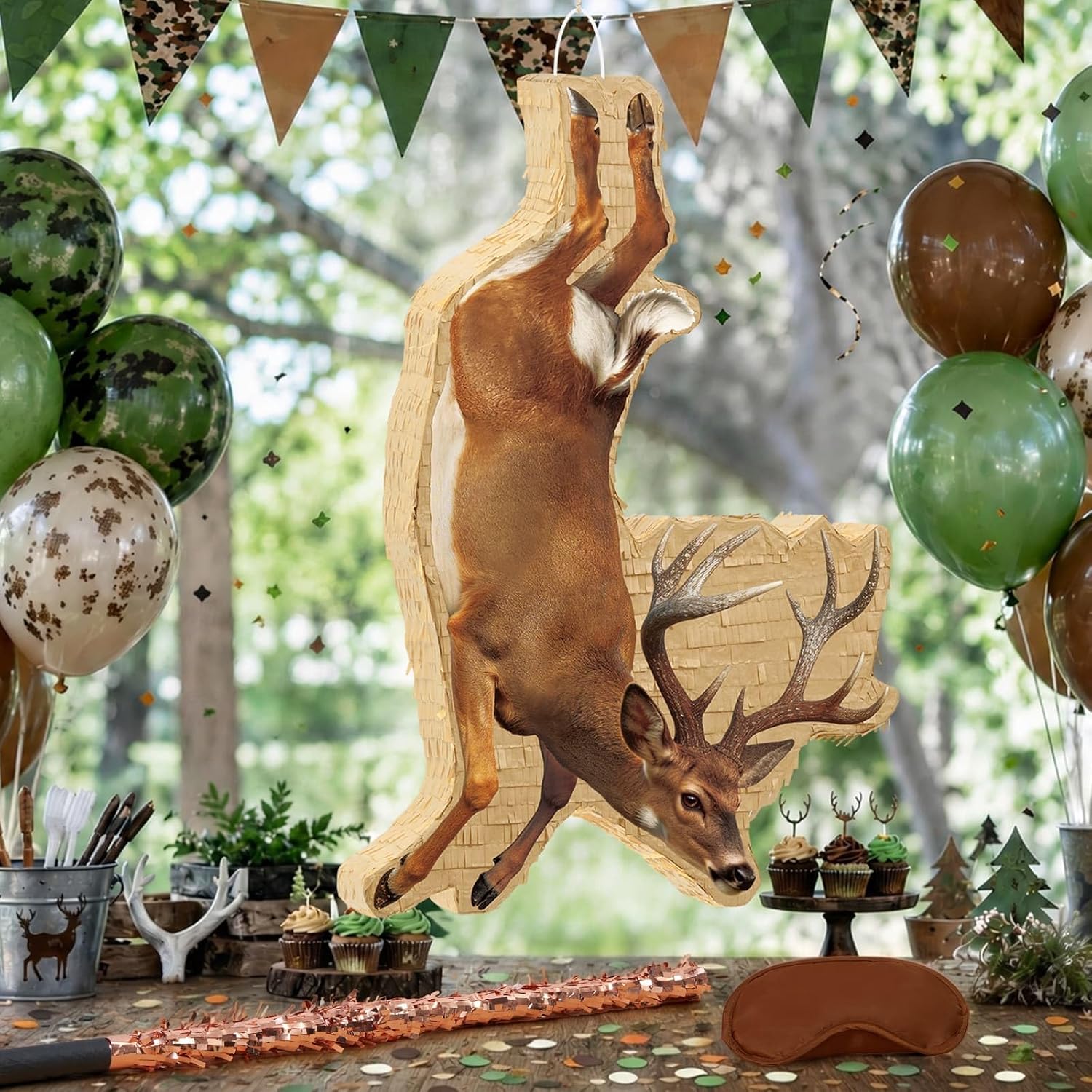 PIÑATA VENADO MARRÓN GRANDE 23.6' WERNNSAI CON BASTÓN Y ANTIFAZ - 2