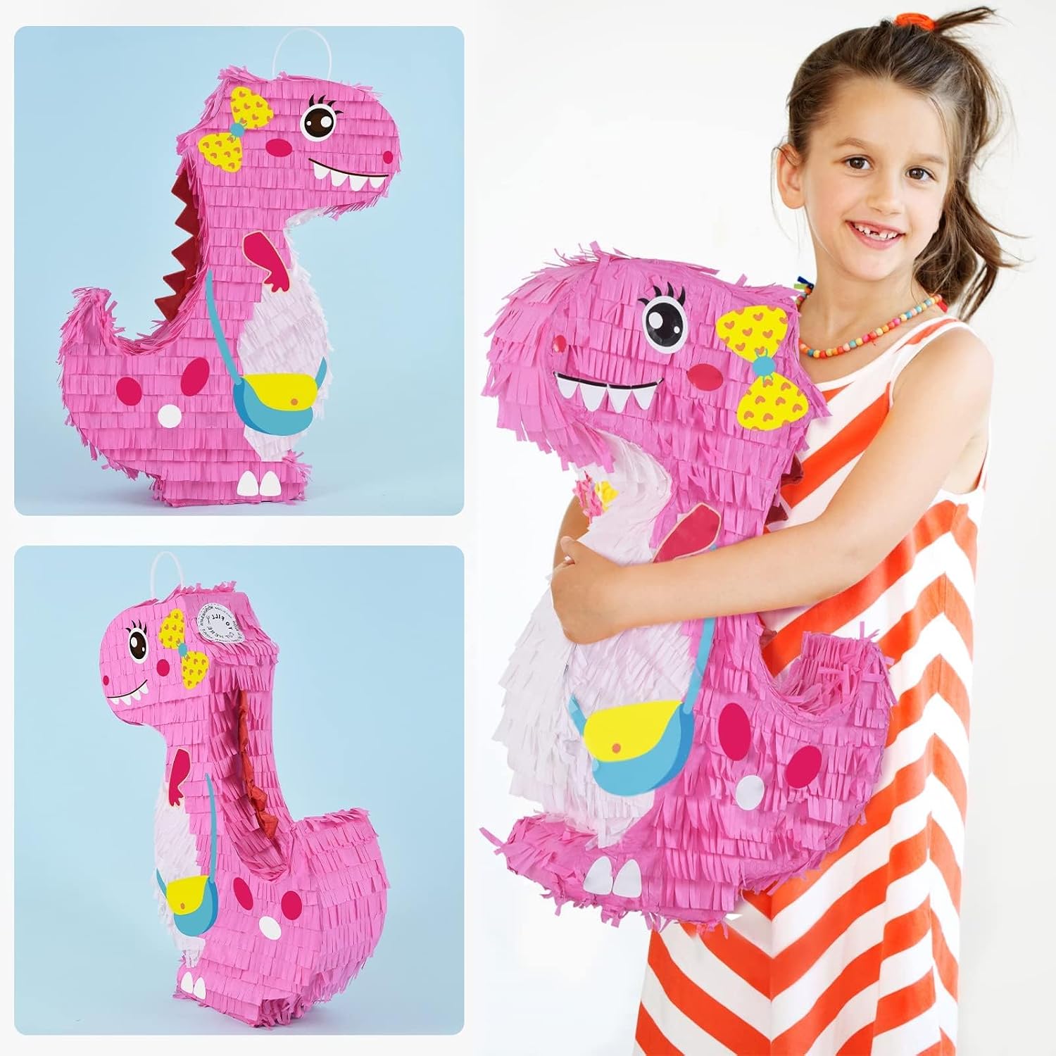 PIÑATA DINOSAURIO ROSA 16 PULGADAS PARA FIESTA INFANTIL - 2