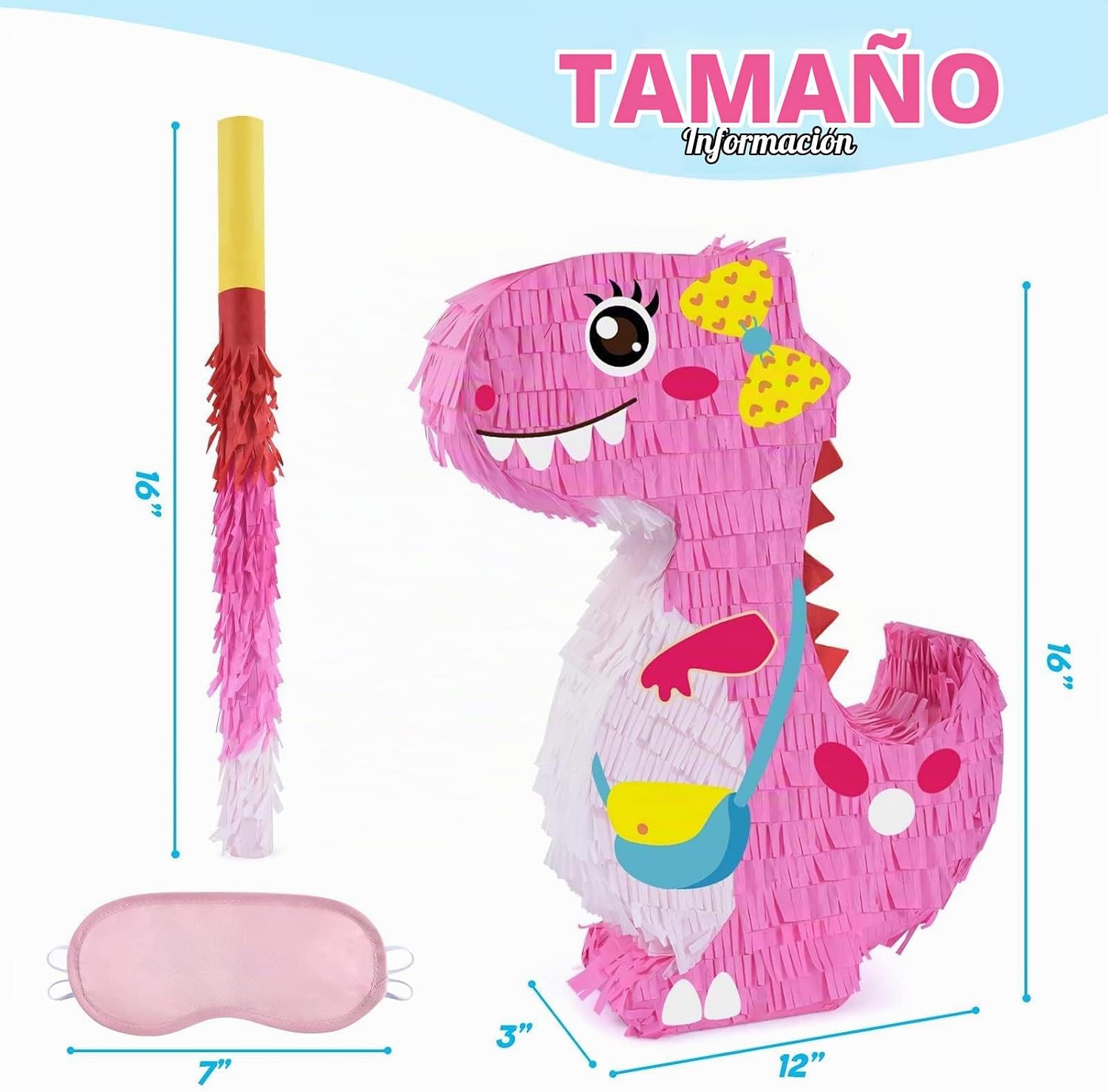 PIÑATA DINOSAURIO ROSA 16 PULGADAS PARA FIESTA INFANTIL - 3