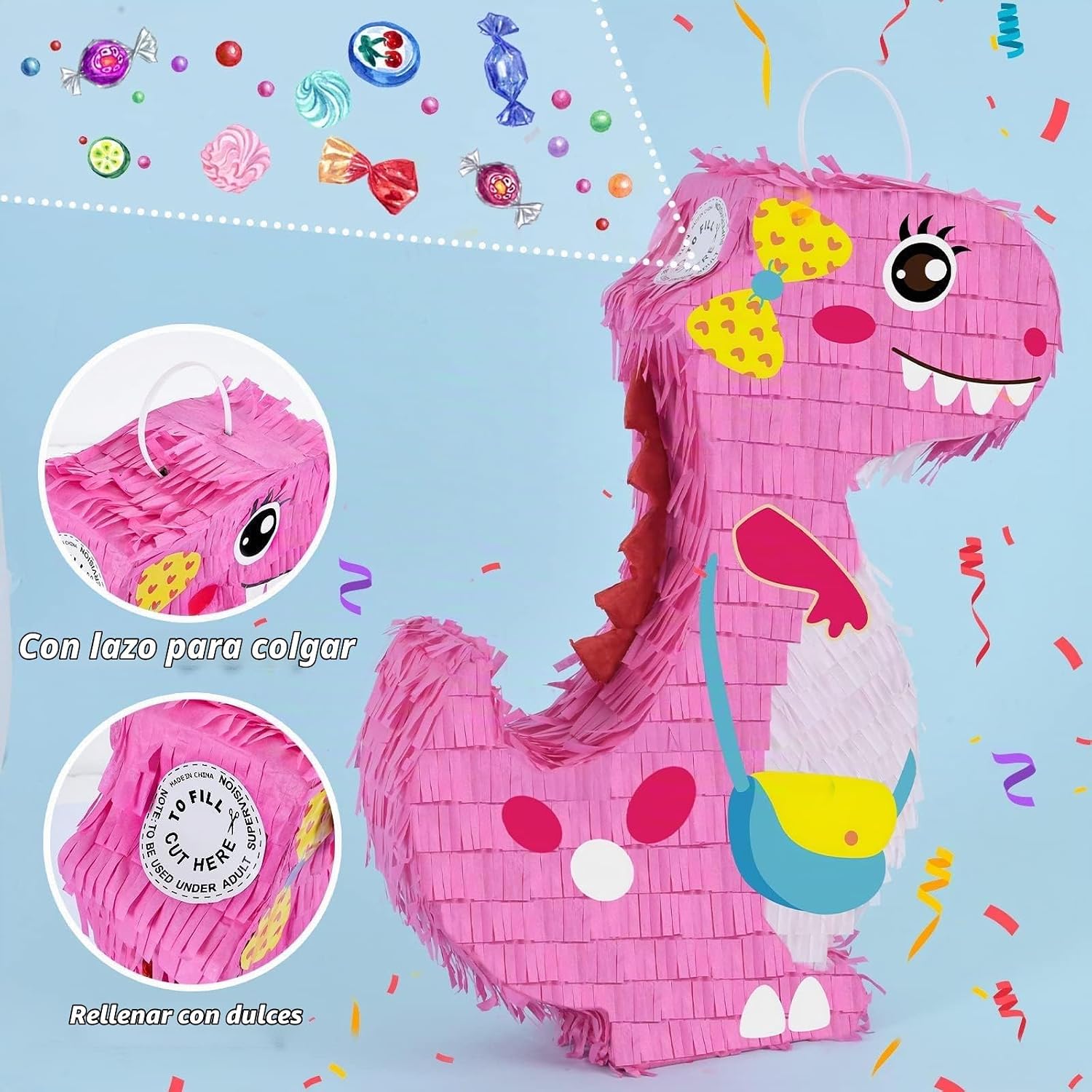 PIÑATA DINOSAURIO ROSA 16 PULGADAS PARA FIESTA INFANTIL - 4