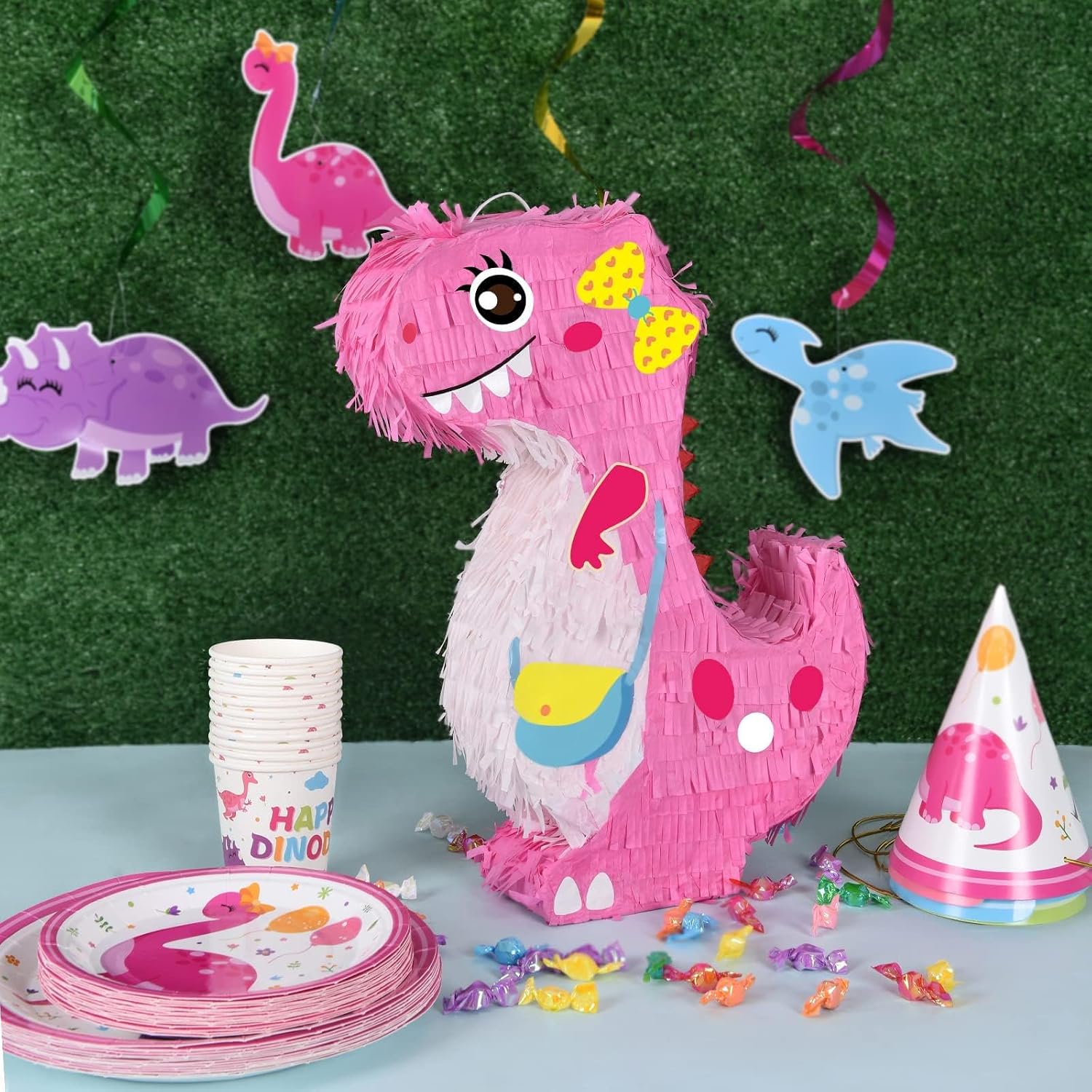 PIÑATA DINOSAURIO ROSA 16 PULGADAS PARA FIESTA INFANTIL - 5