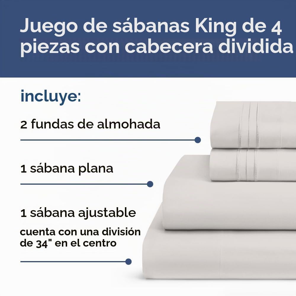 JUEGO DE SÁBANAS SPLIT KING CGK UNLIMITED GRIS 4 PIEZAS - 3