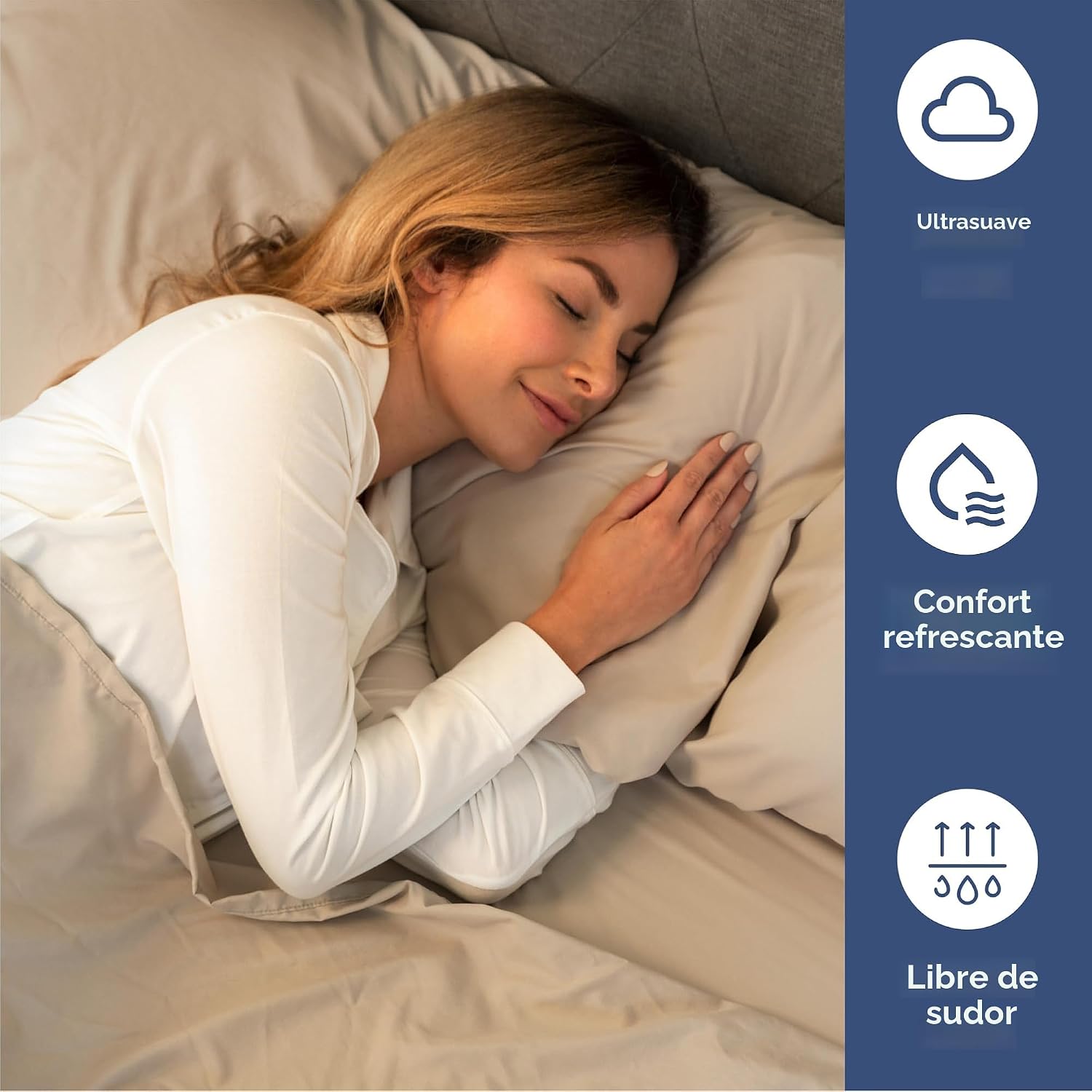 JUEGO DE SÁBANAS QUEEN SIZE 4 PIEZAS MICROFIBRA CREMA - 4