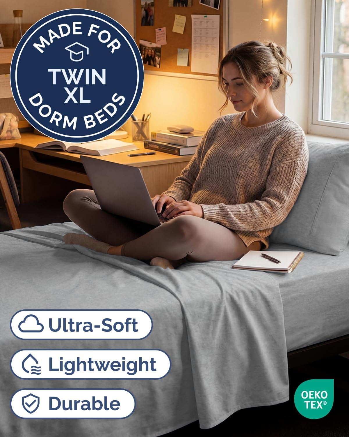 JUEGO DE SÁBANAS TWIN XL 3 PIEZAS MICROFIBRA GRIS JASPEADO - 2