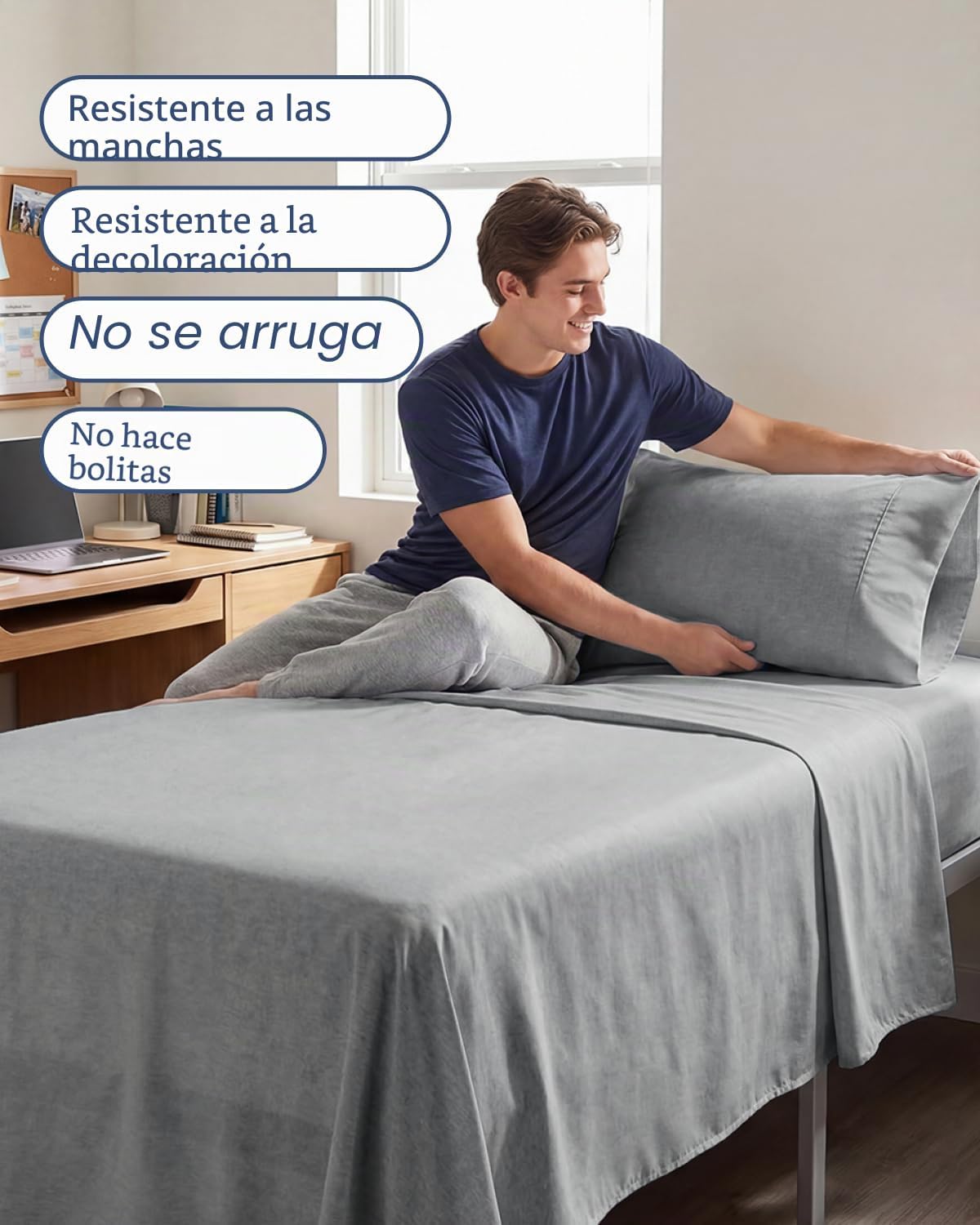 JUEGO DE SÁBANAS TWIN XL 3 PIEZAS MICROFIBRA GRIS JASPEADO - 5
