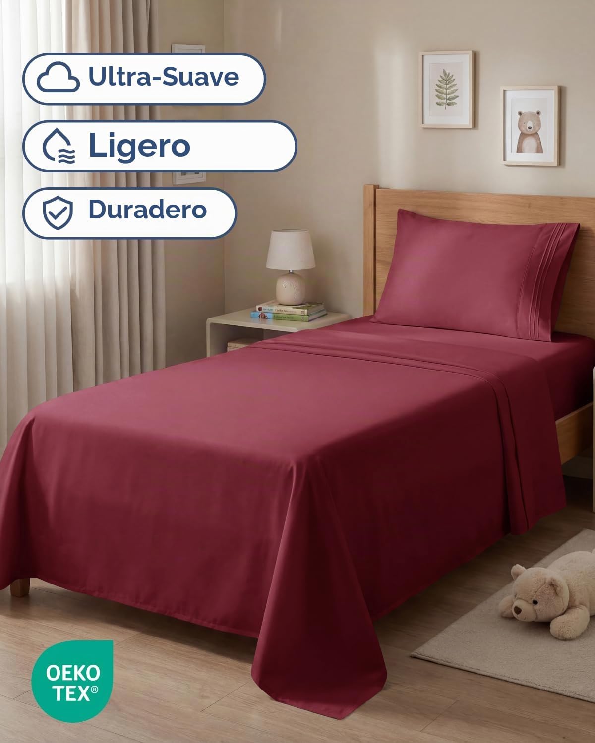 JUEGO DE SÁBANAS TWIN SIZE 3 PIEZAS MICROFIBRA BURDEO - 2