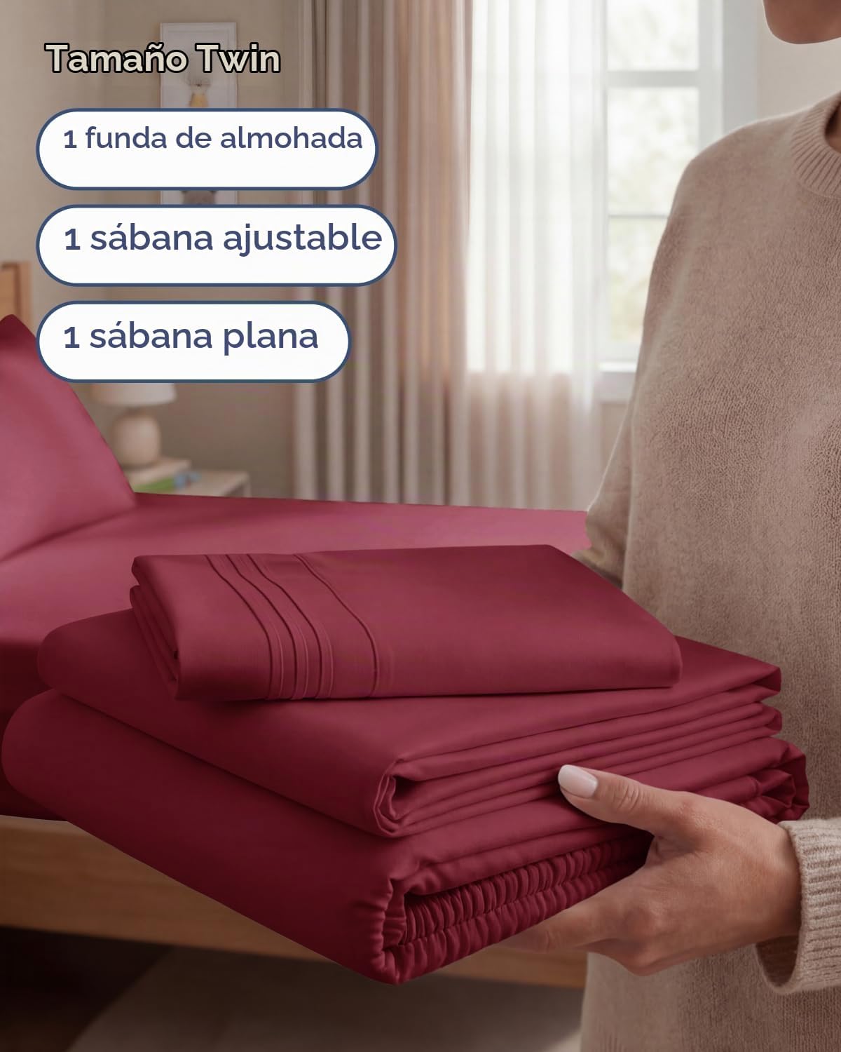 JUEGO DE SÁBANAS TWIN SIZE 3 PIEZAS MICROFIBRA BURDEO - 3