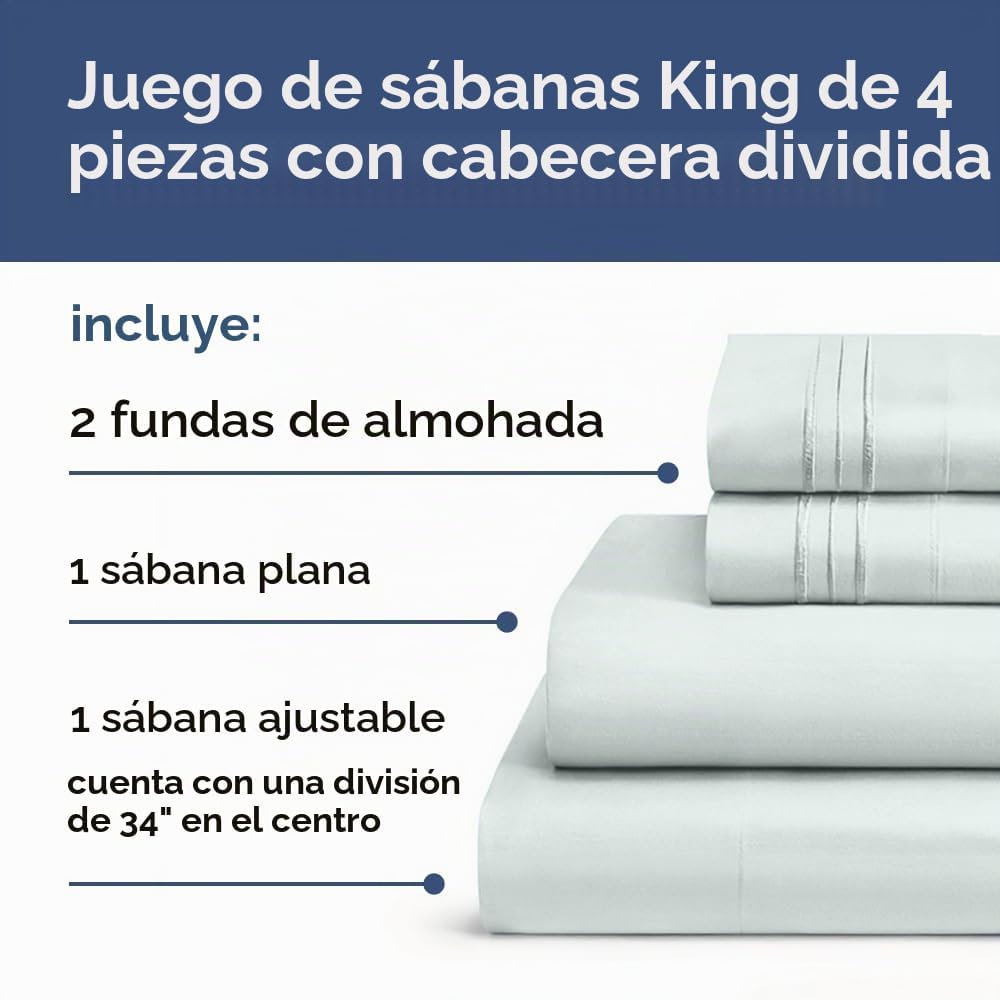 JUEGO DE SÁBANAS SPLIT KING CGK UNLIMITED AZUL HIELO 4 PIEZAS - 3