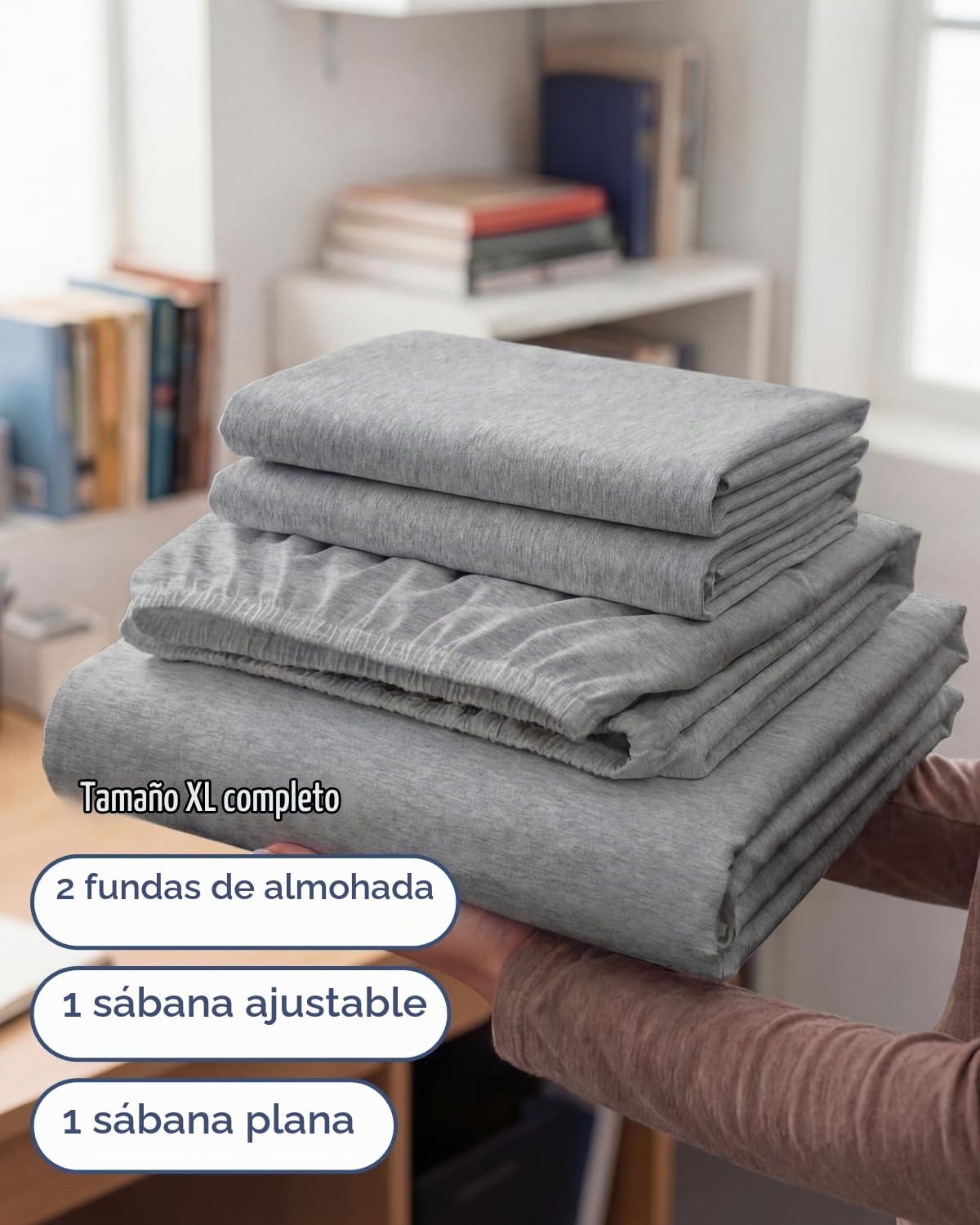 JUEGO DE SÁBANAS FULL XL 4 PIEZAS CGK UNLIMITED GRIS JASPEADO - 3